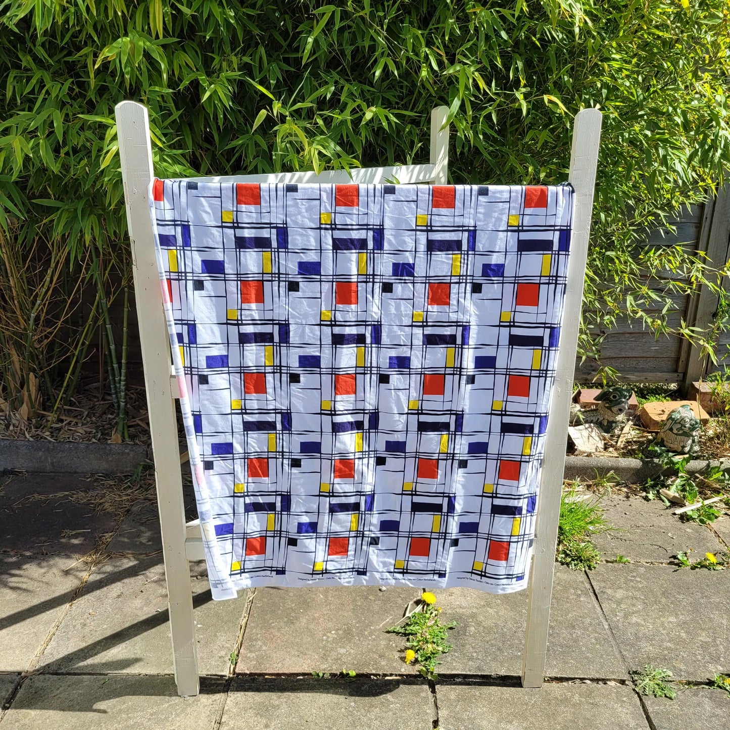 Stenzo Textiles, Netherlands 1980s-style modernist stretch organic cotton fabric piece, 44" x 60"