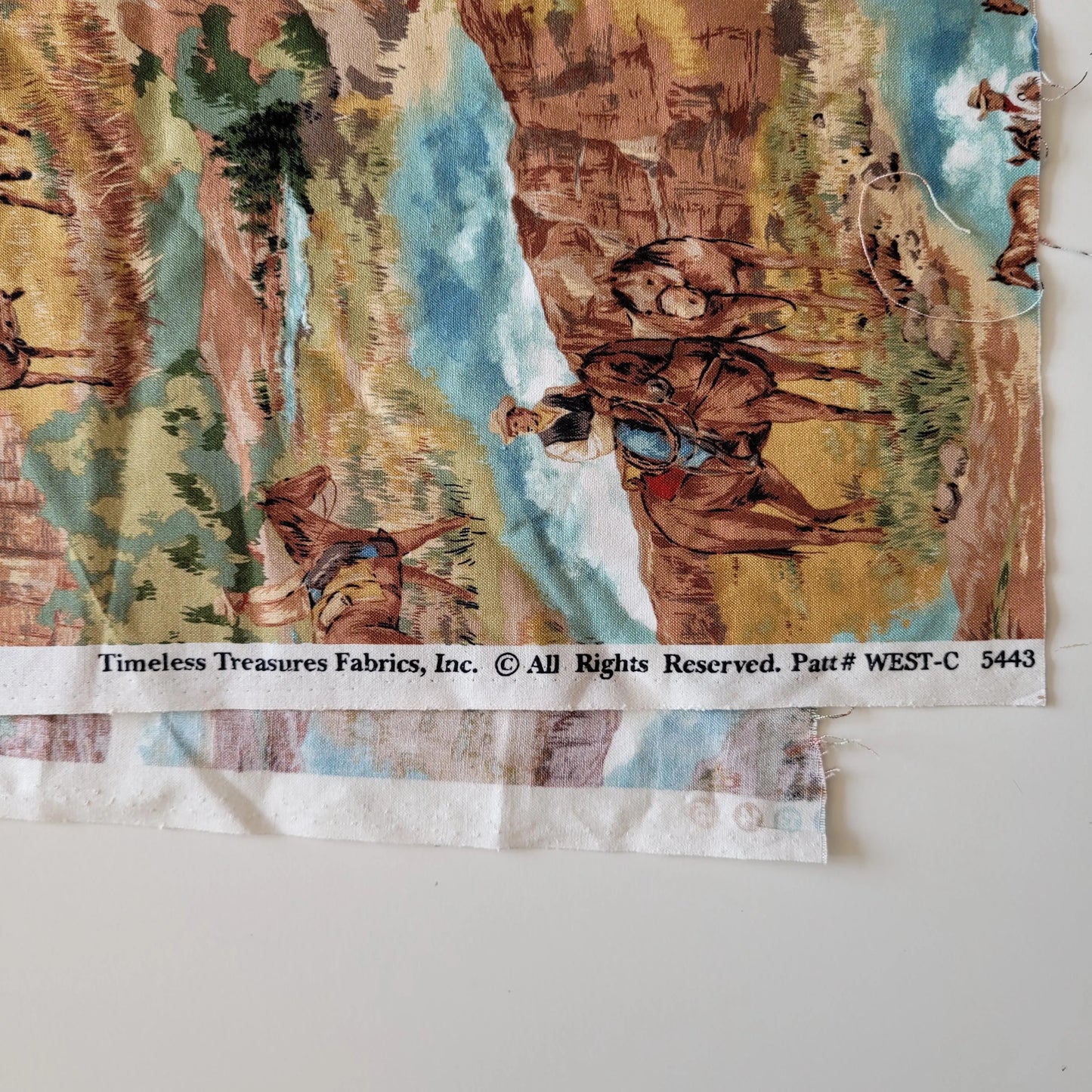 Retro Timeless Treasures 'West' cowboy fabric piece, 42" x 42"