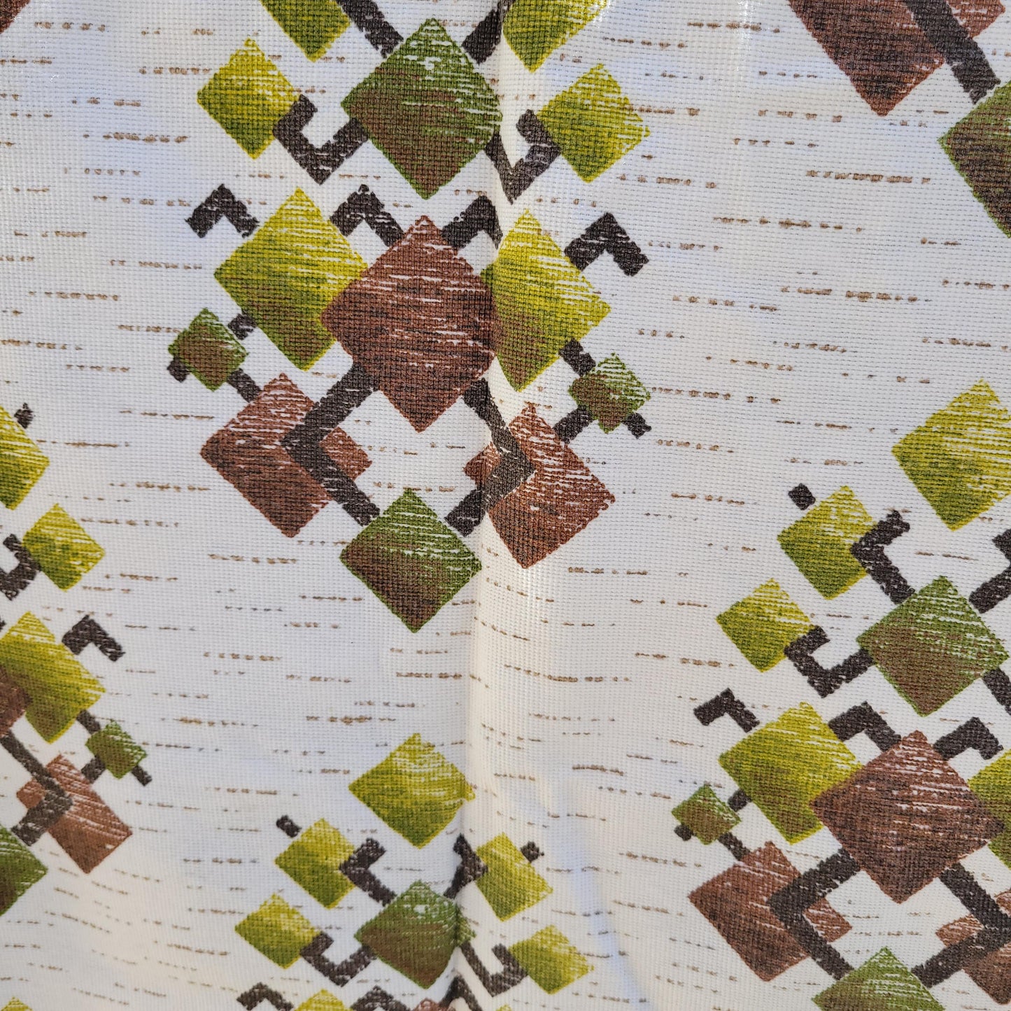 Pair of 1970s geometric abstract print viscose/poly curtains, 40" x 70"