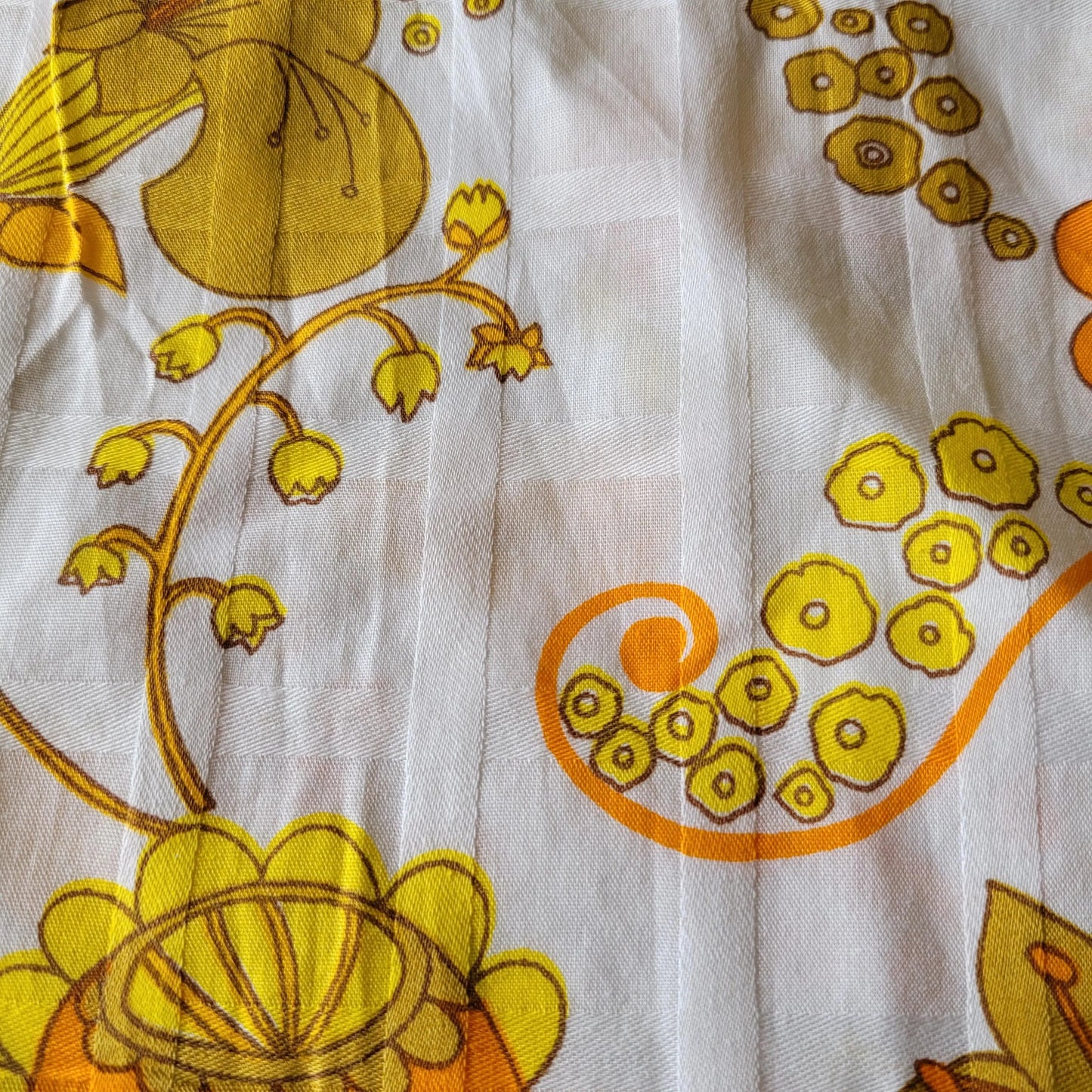 1970s Portuguese vibrant yellows floral print fabric piece, 33" x 120"