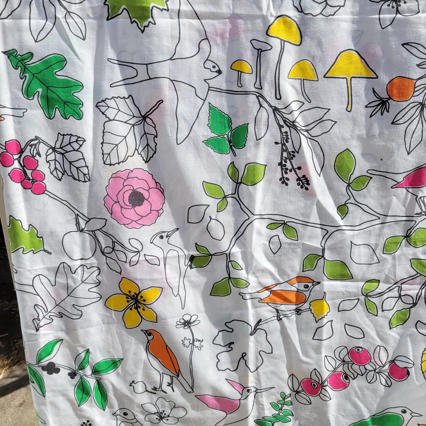 Edholm & Ullenius for Ikea retro brightly coloured nature print cotton fabric piece, 60" x 120"