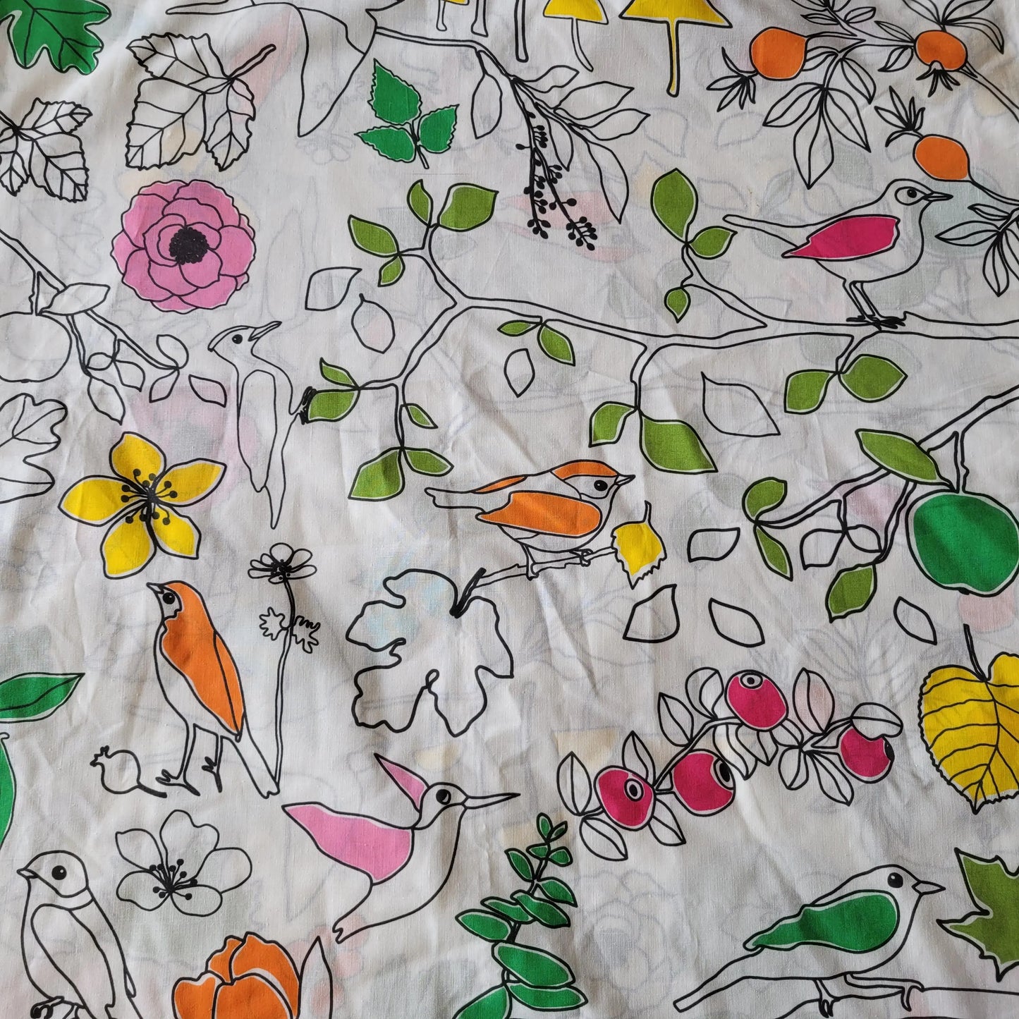 Edholm & Ullenius for Ikea retro brightly coloured nature print cotton fabric piece, 60" x 120"