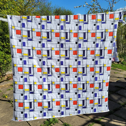 Stenzo Textiles, Netherlands 1980s-style modernist stretch organic cotton fabric piece, 44" x 60"