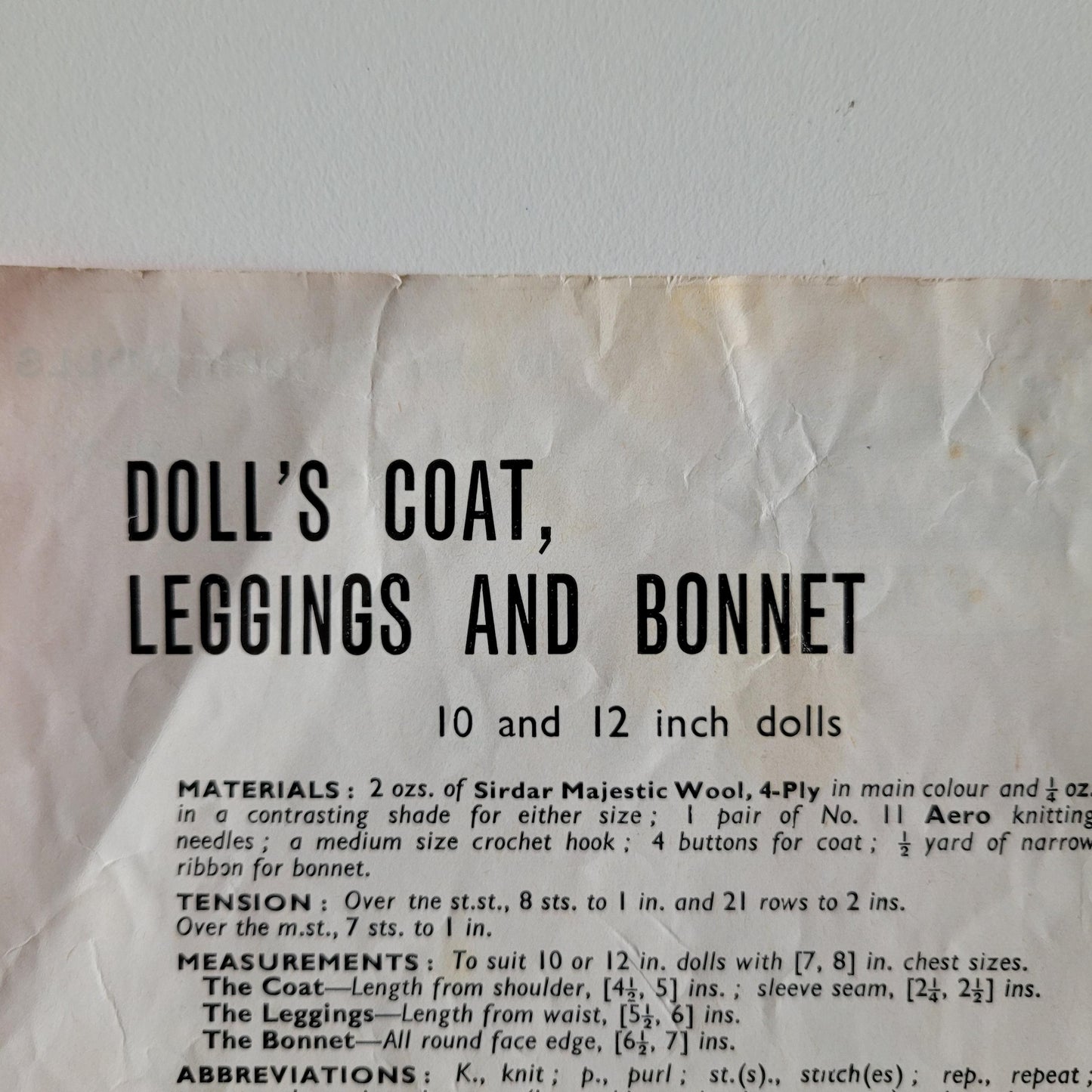 1940s/50s Bestway 3797 knitting pattern for doll's coat, leggings & bonnet