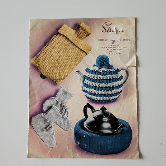 1950s Sirdar 1597 knitting pattern for hot water bottle cover, bedsocks, tea cosy & teapot nest