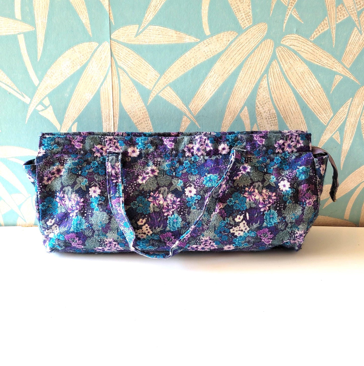 Vintage purple floral knitting bag