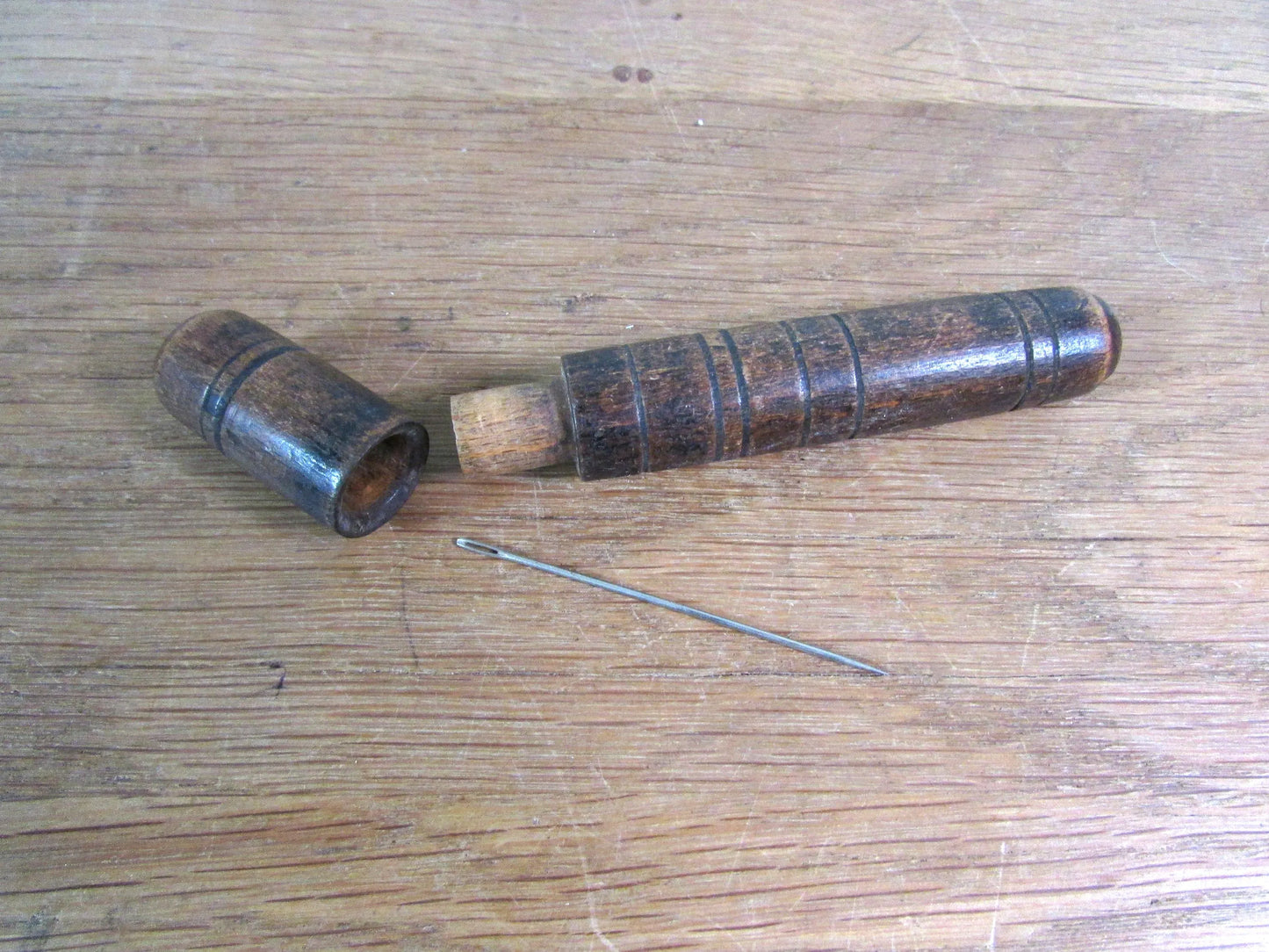 Antique (Victorian?) turned wooden needle holder