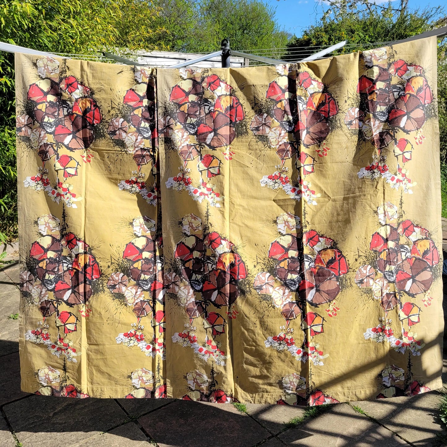 Pair of mid-century David Whitehead 'Midsummer' curtains, 46" x 84"
