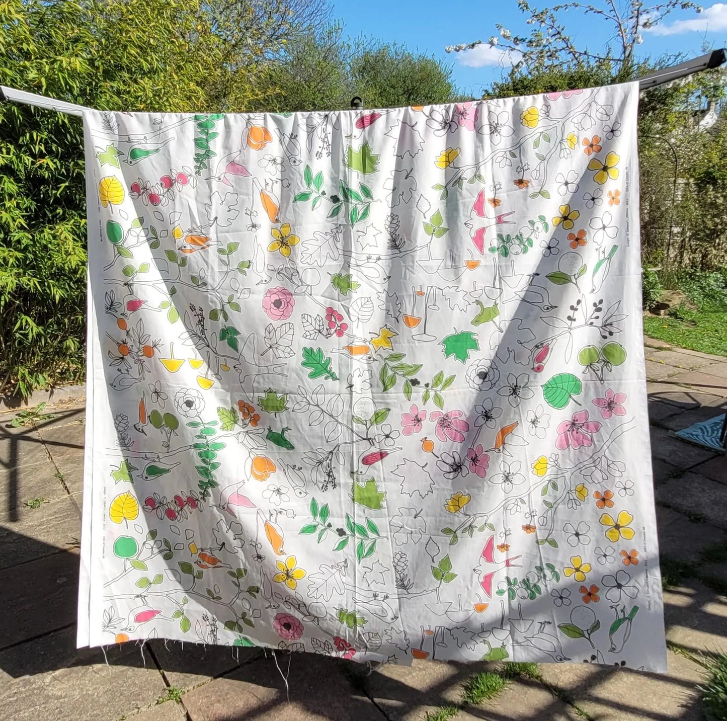 Edholm & Ullenius for Ikea retro brightly coloured nature print cotton fabric piece, 60" x 120"