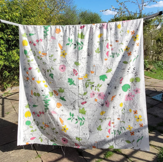 Edholm & Ullenius for Ikea retro brightly coloured nature print cotton fabric piece, 60" x 120"