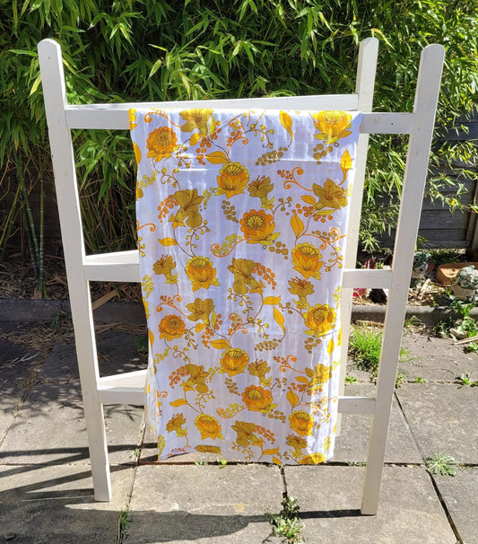1970s Portuguese vibrant yellows floral print fabric piece, 33" x 120"