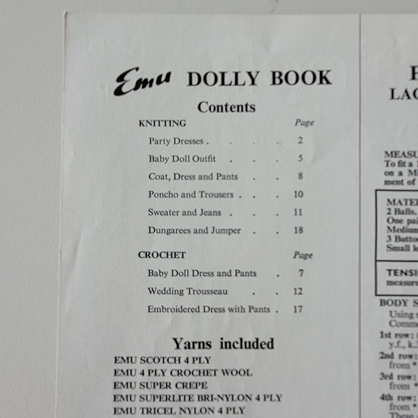 1970s Dolly Book by Emu B20 knitting & crochet patterns for doll's clothes dolls