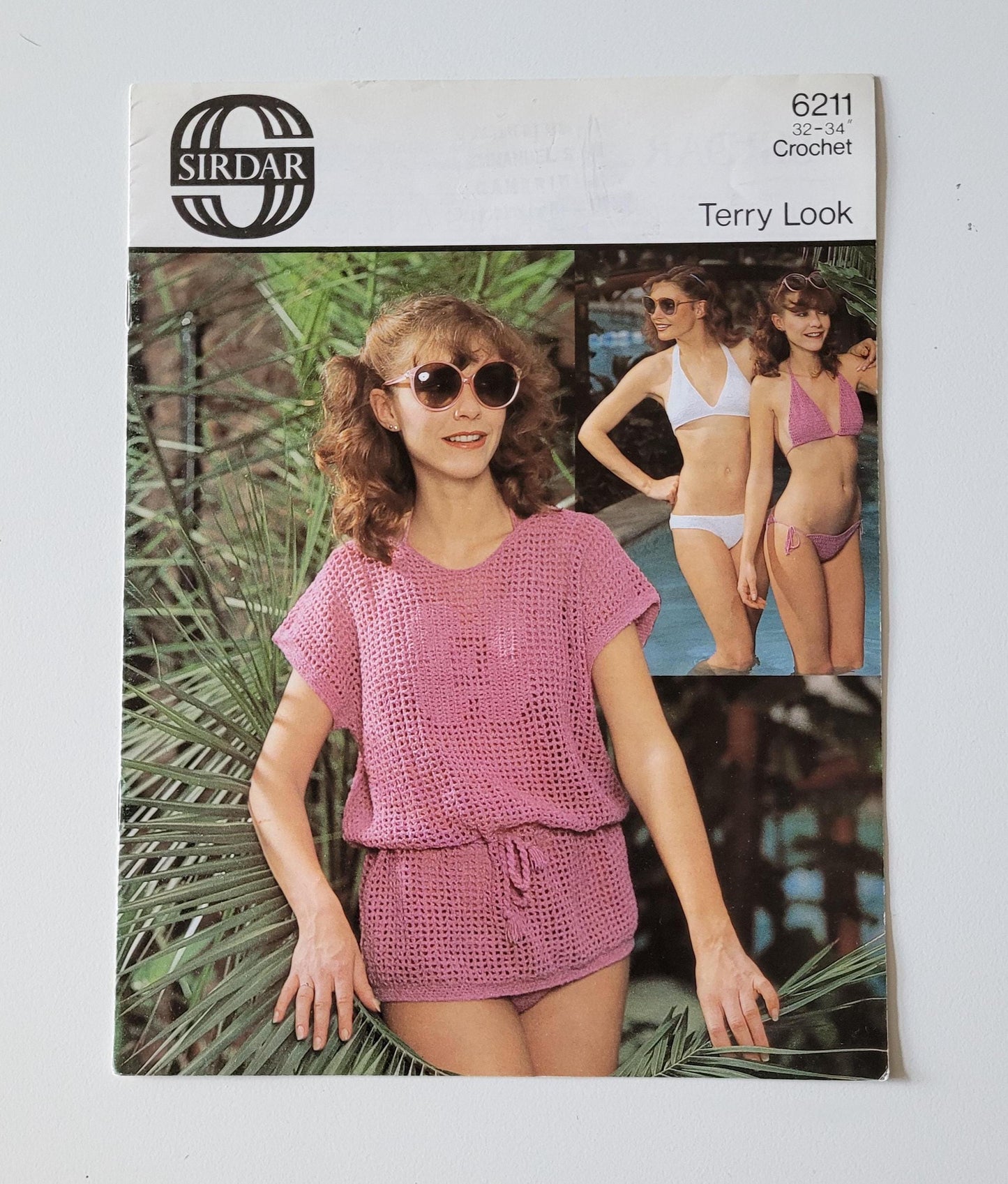 1980s Sirdar 6211 crochet pattern for "Terry Look" bikinis and cover-up, size XS