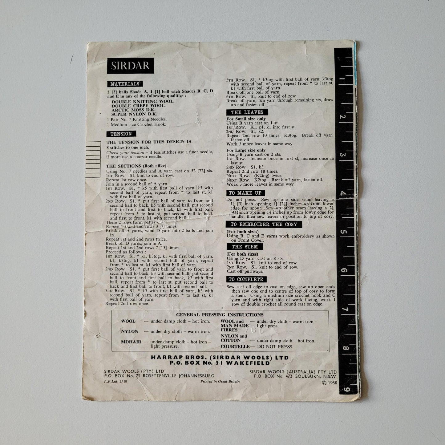 1960s Sirdar 2518 knitting pattern for tea cosies