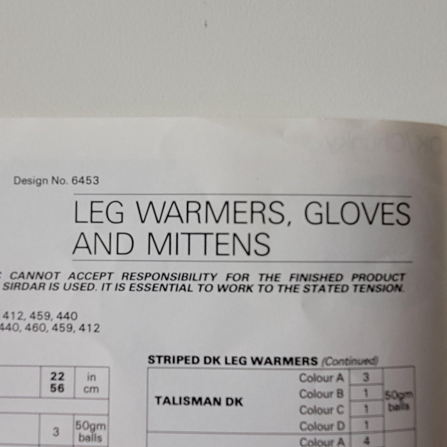 1980s Sirdar 6453 knitting pattern for leg warmers, gloves & mittens