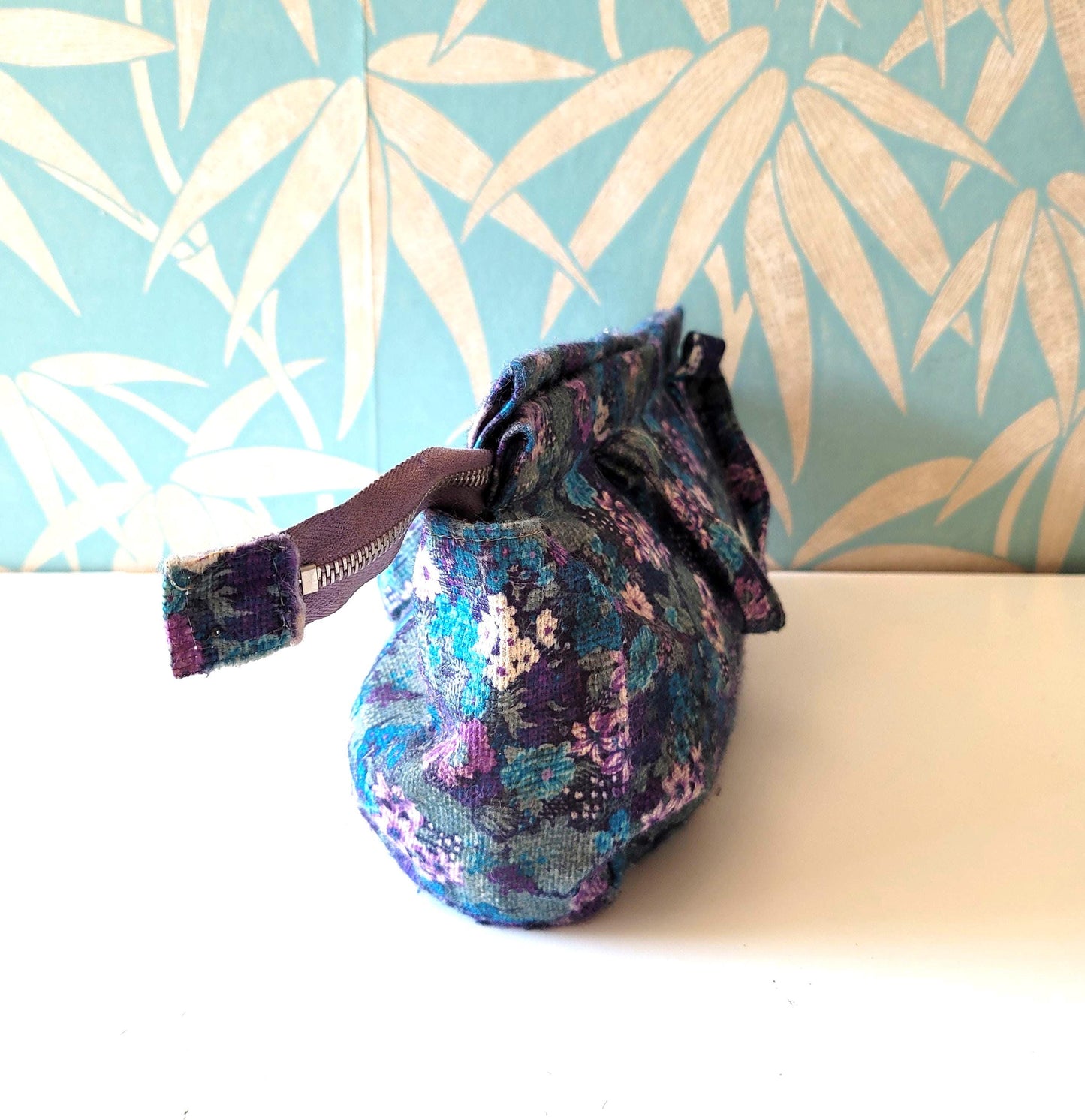 Vintage purple floral knitting bag