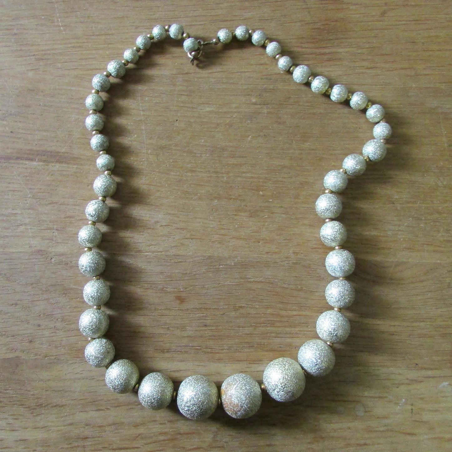Vintage pale gold-crackled ball beaded necklace