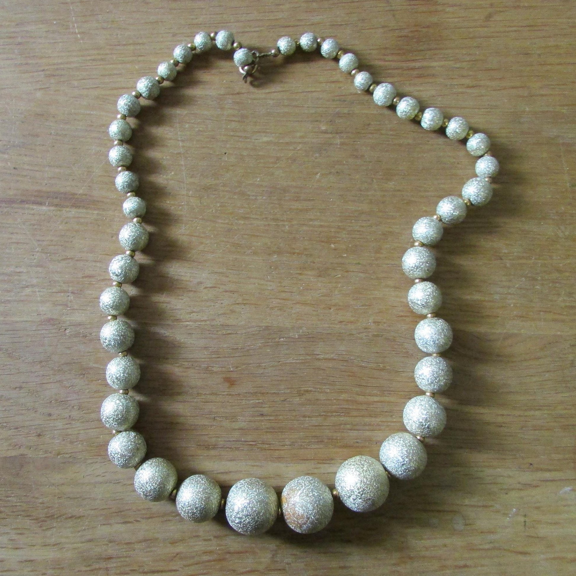 Vintage pale gold-crackled ball beaded necklace