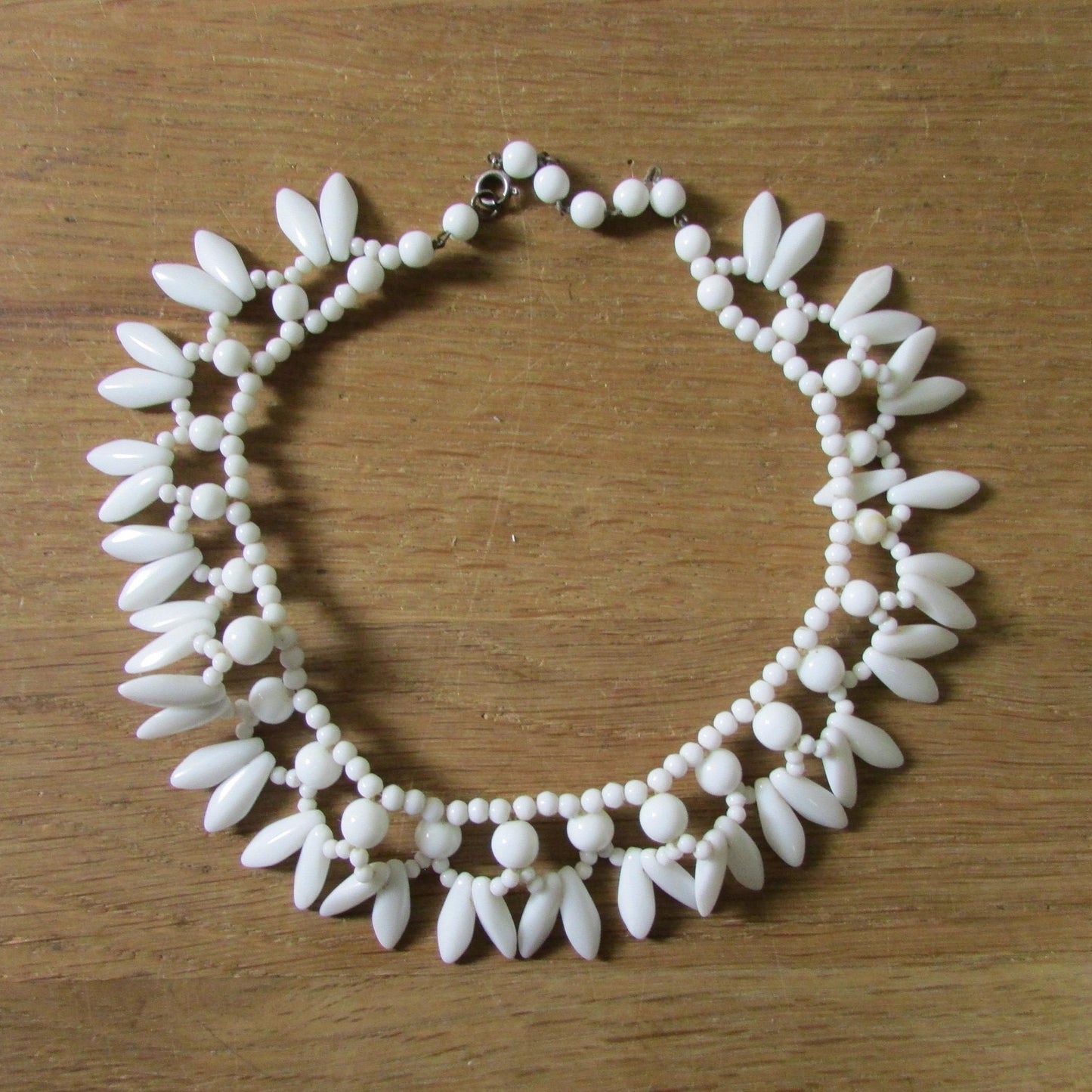Mid-century white milk glass beaded necklace