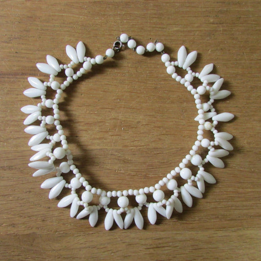 Mid-century white milk glass beaded necklace