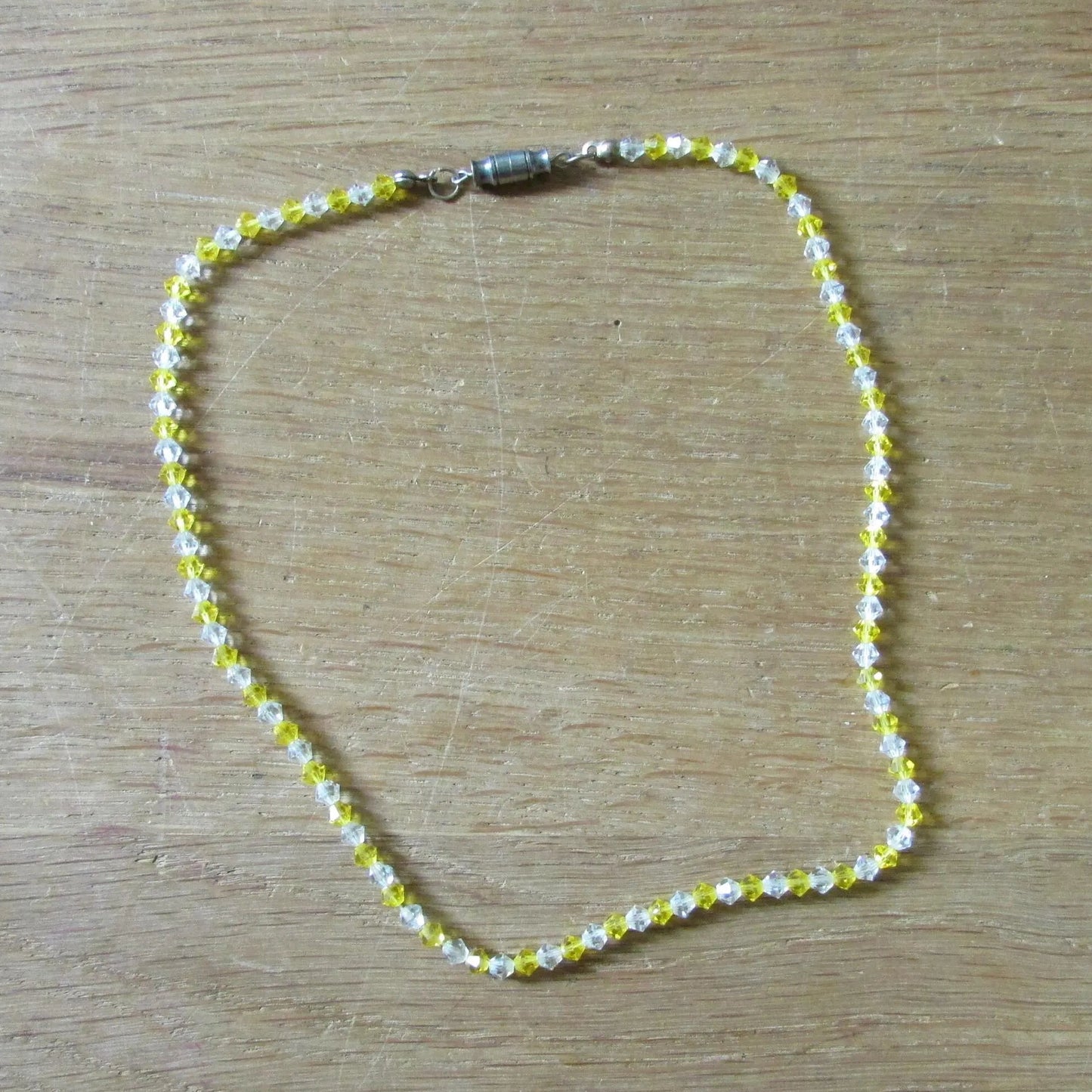 1940s/1950s yellow & clear bicone crystal bead necklace