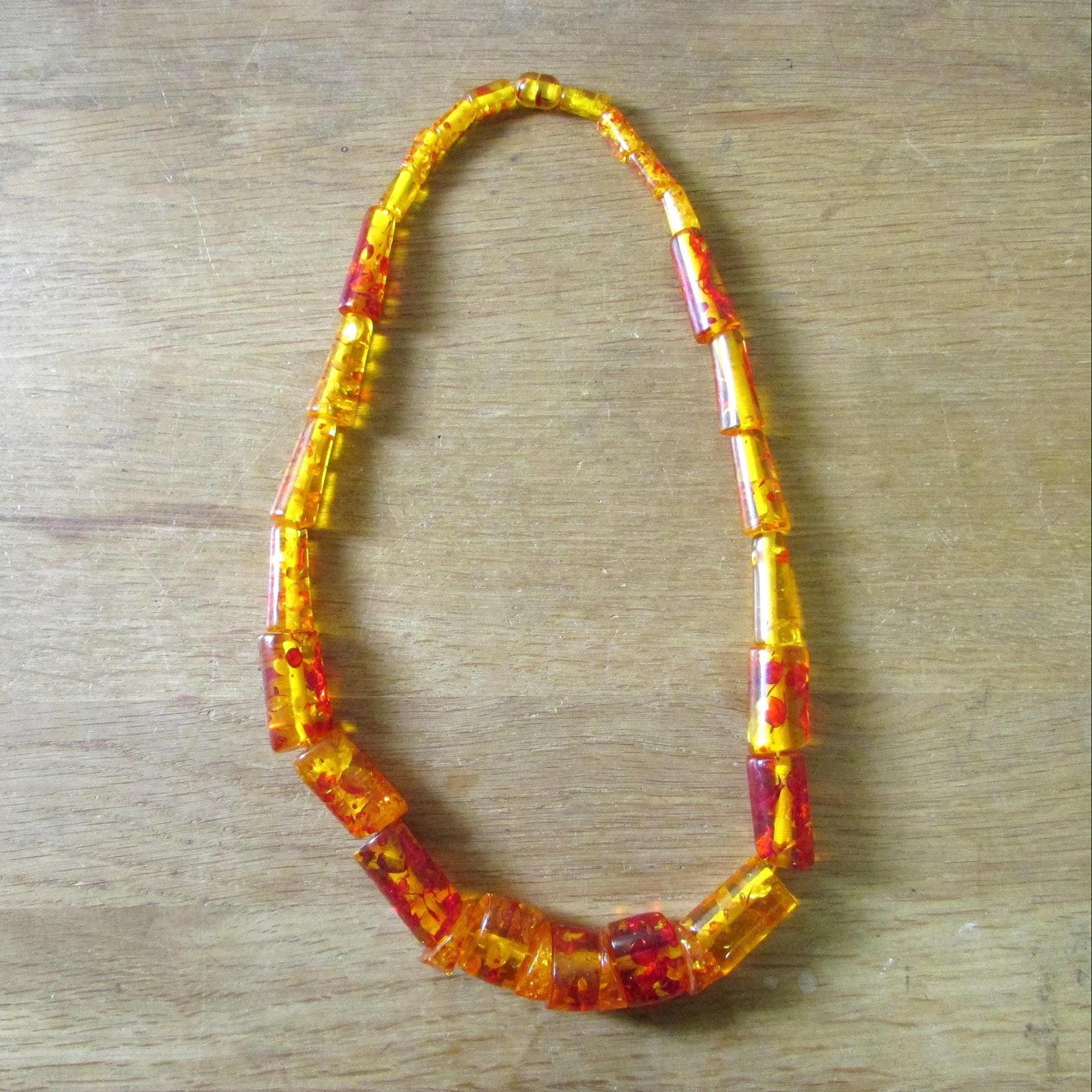 1960s orange/amber crushed ice resin bead statement necklace