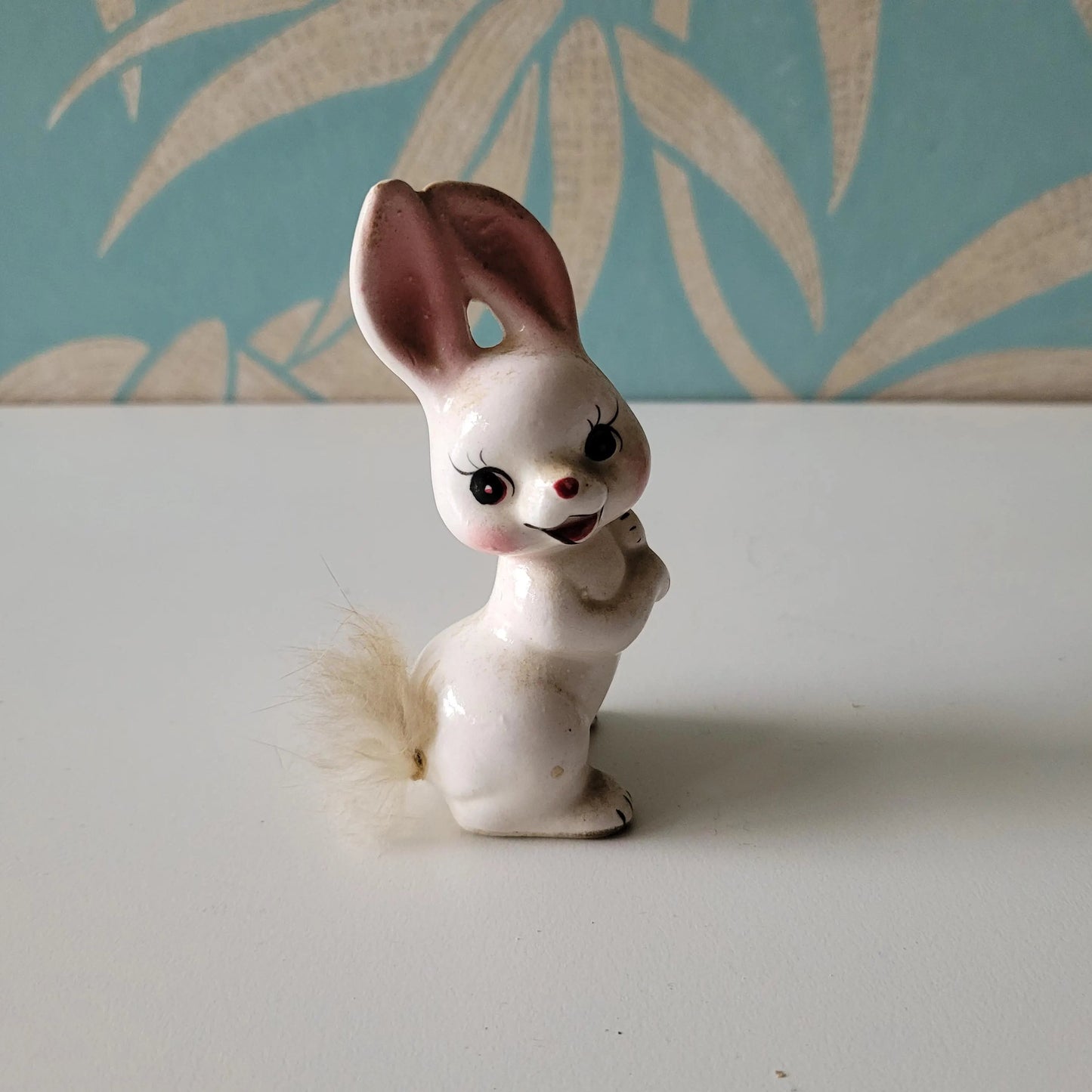1950s Norcrest ceramic rabbit with fluffy tail