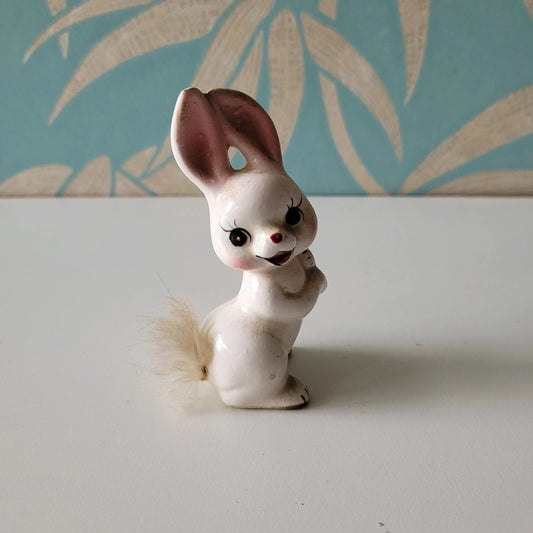 1950s Norcrest ceramic rabbit with fluffy tail