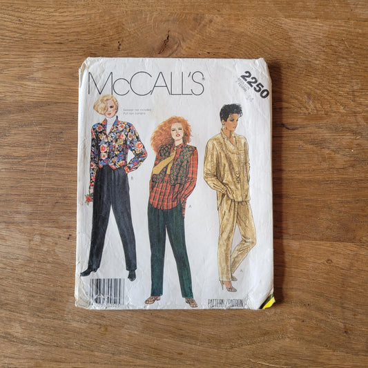 Part cut 1985 McCall's 2250 sewing pattern for misses' shirt, vest & pants, size 14 (*see description below)