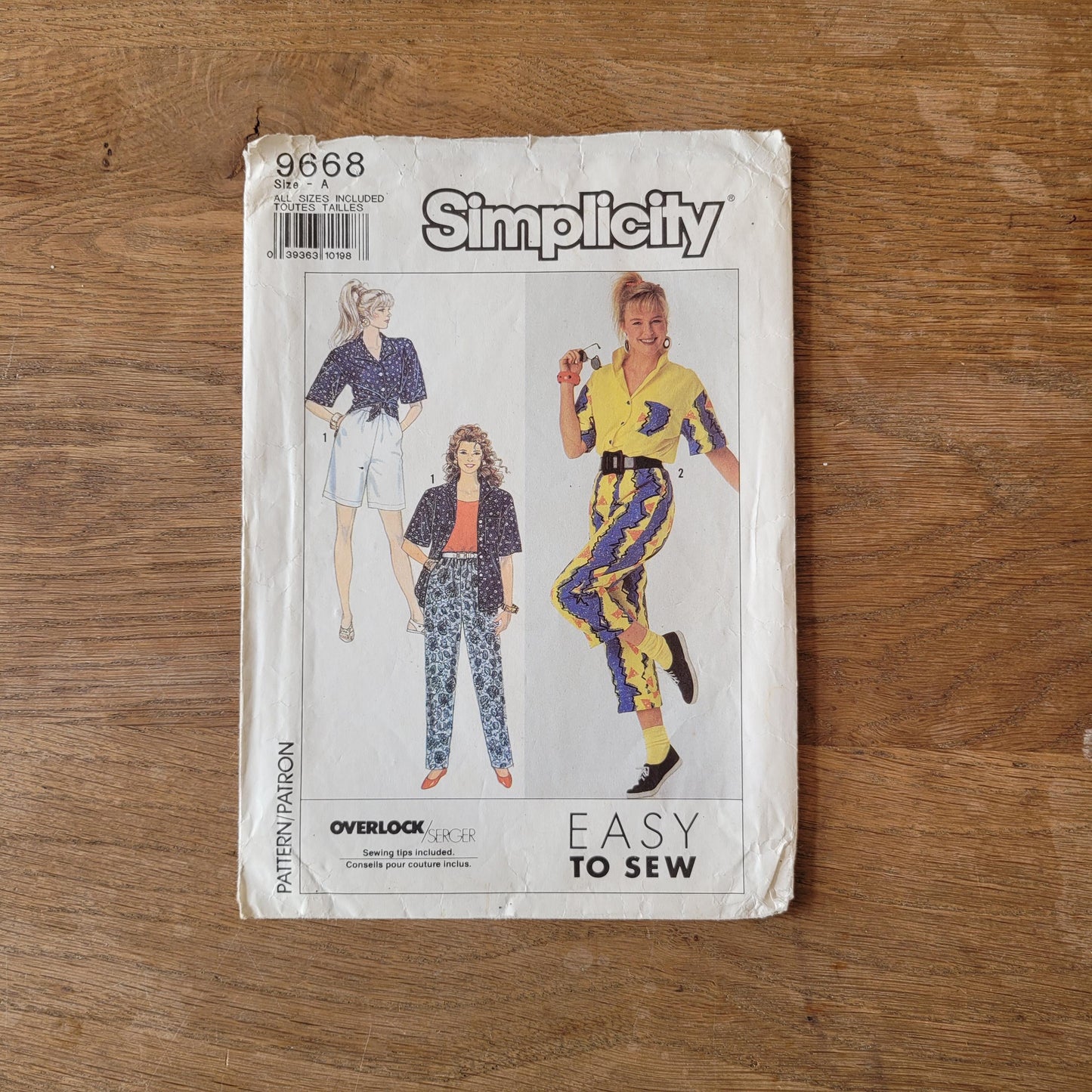 Part cut 1990 Simplicity 9668 sewing pattern for misses' pants or shorts and shirt, all sizes (*cut to size 10/12, see description below)