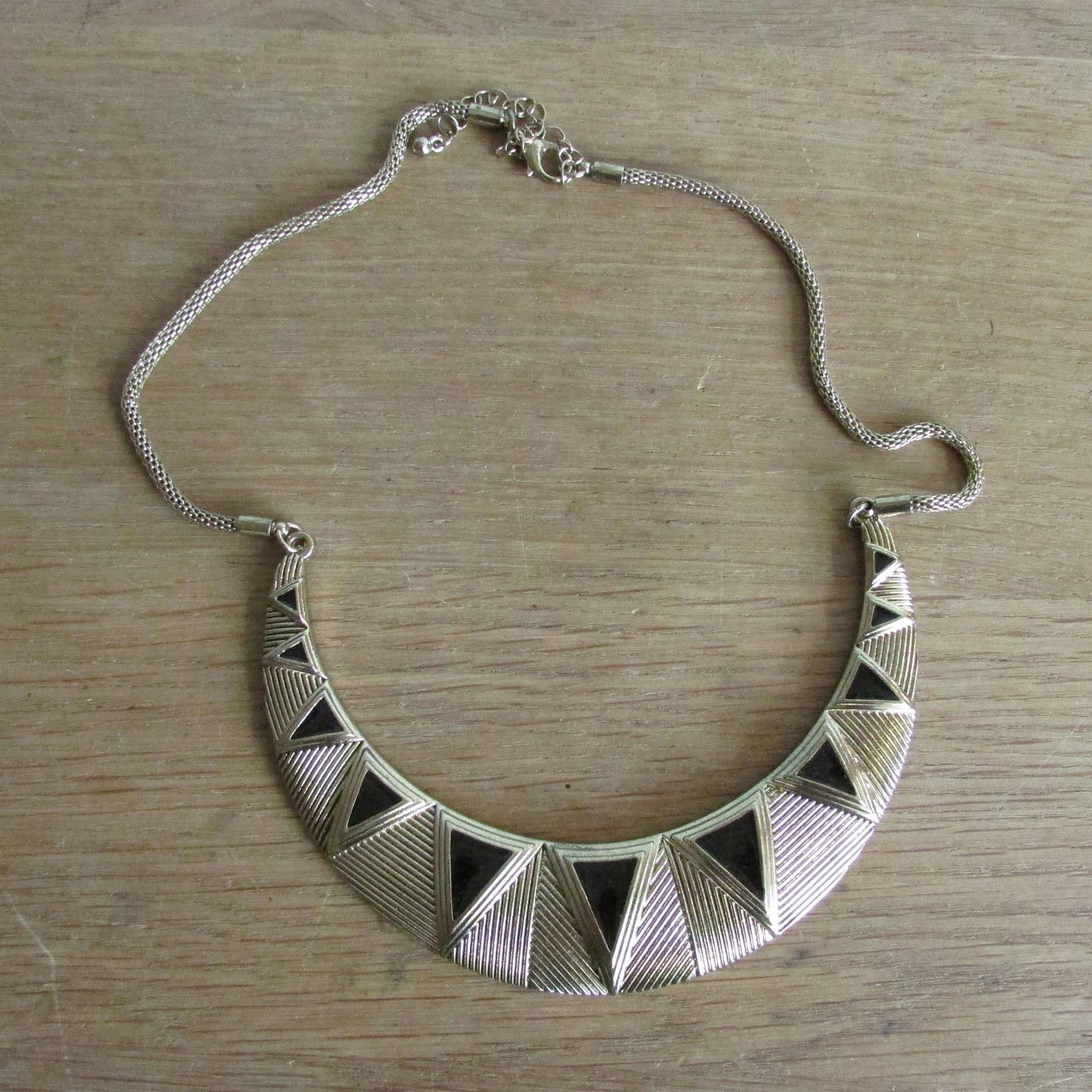Vintage gold-tone & black enamel statement bib necklace
