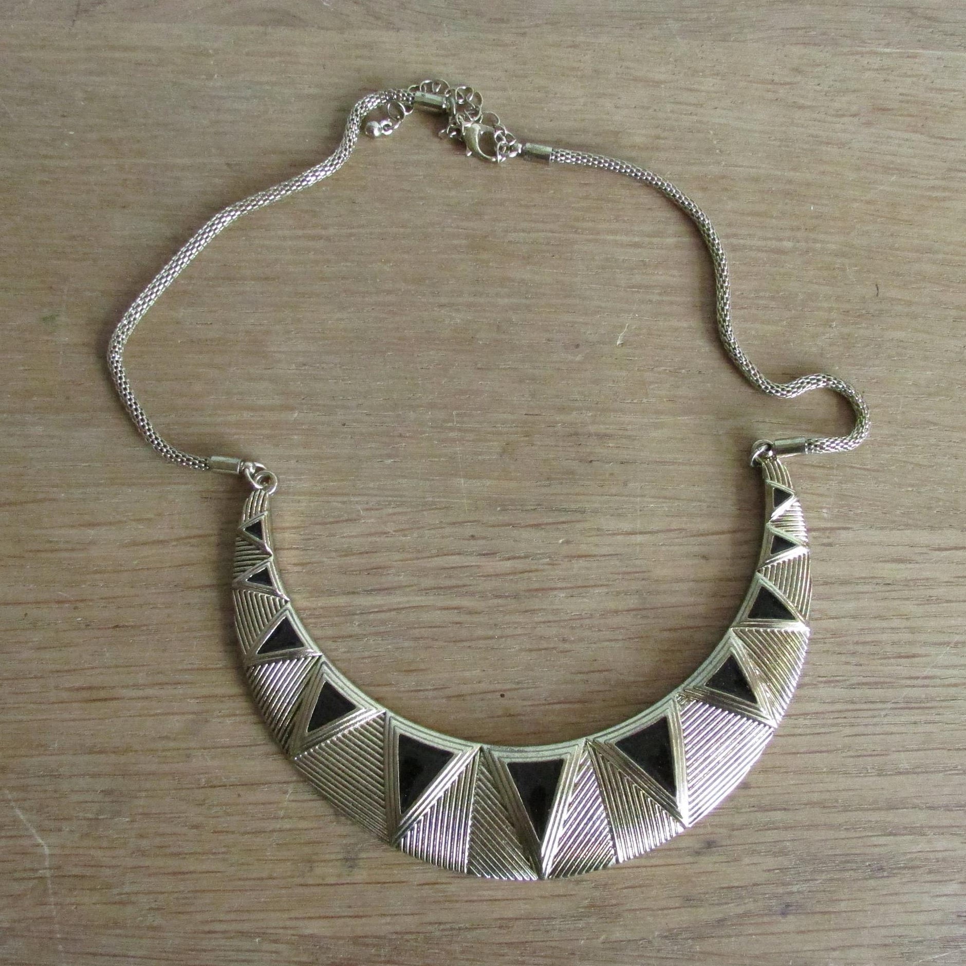 Vintage gold-tone & black enamel statement bib necklace
