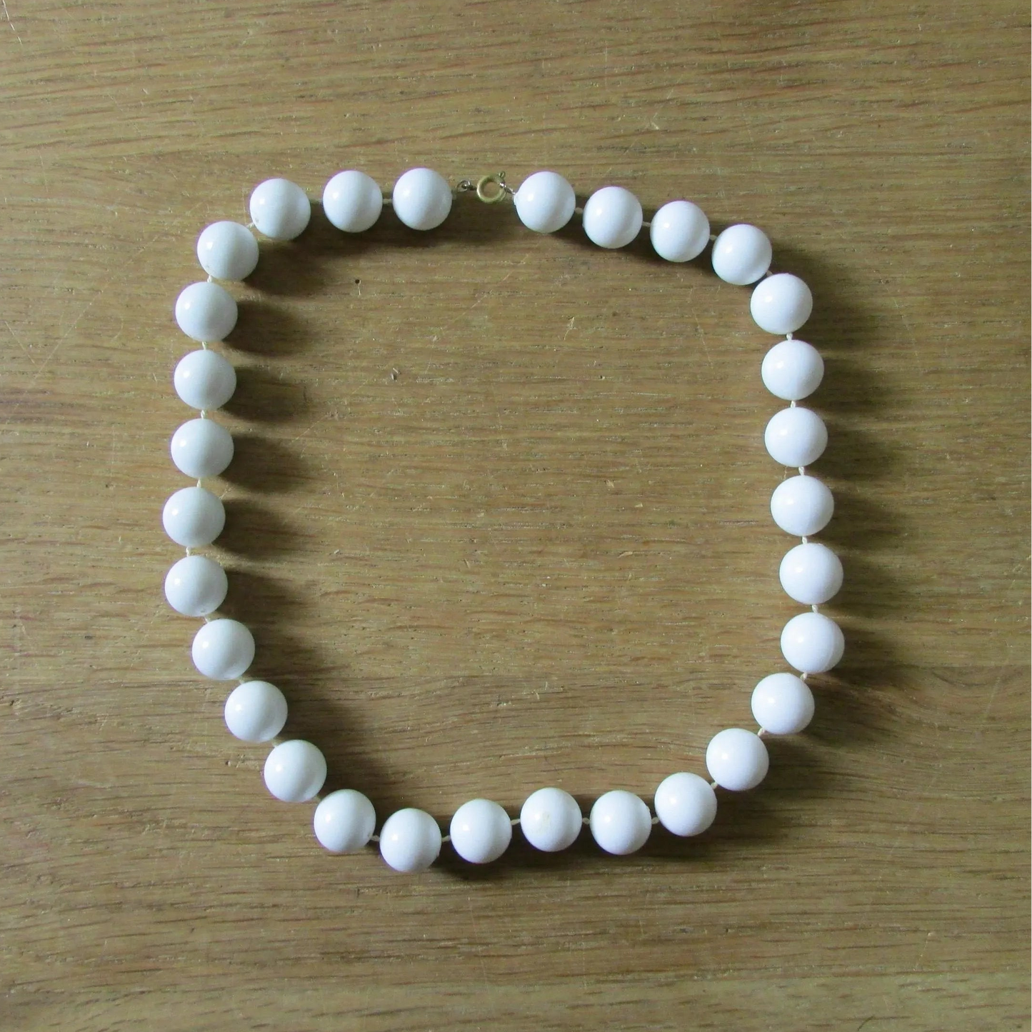 1960s white round plastic bead choker necklace