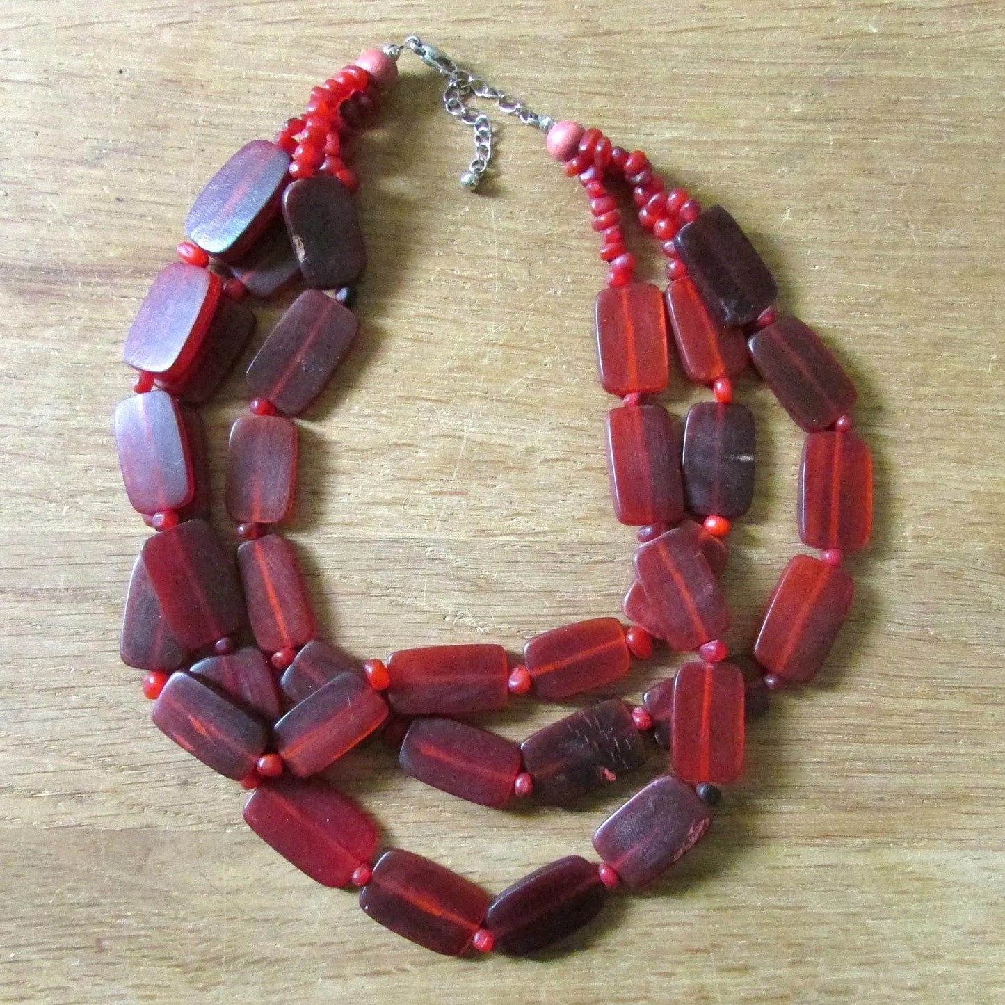 1960s/70s translucent cranberry red flat bead multi strand choker necklace