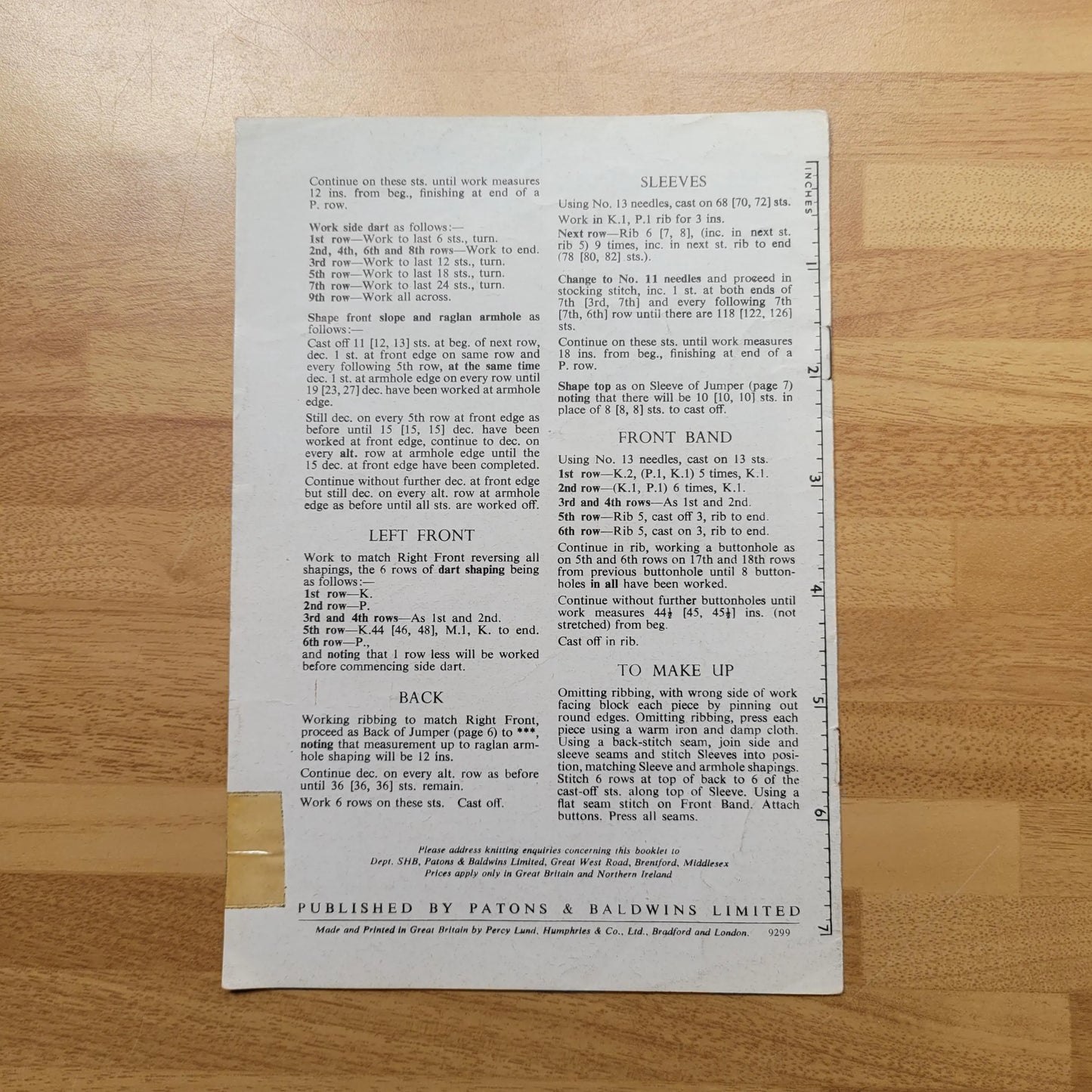 1950s P&P Wools 505 knitting pattern for raglan twin sets