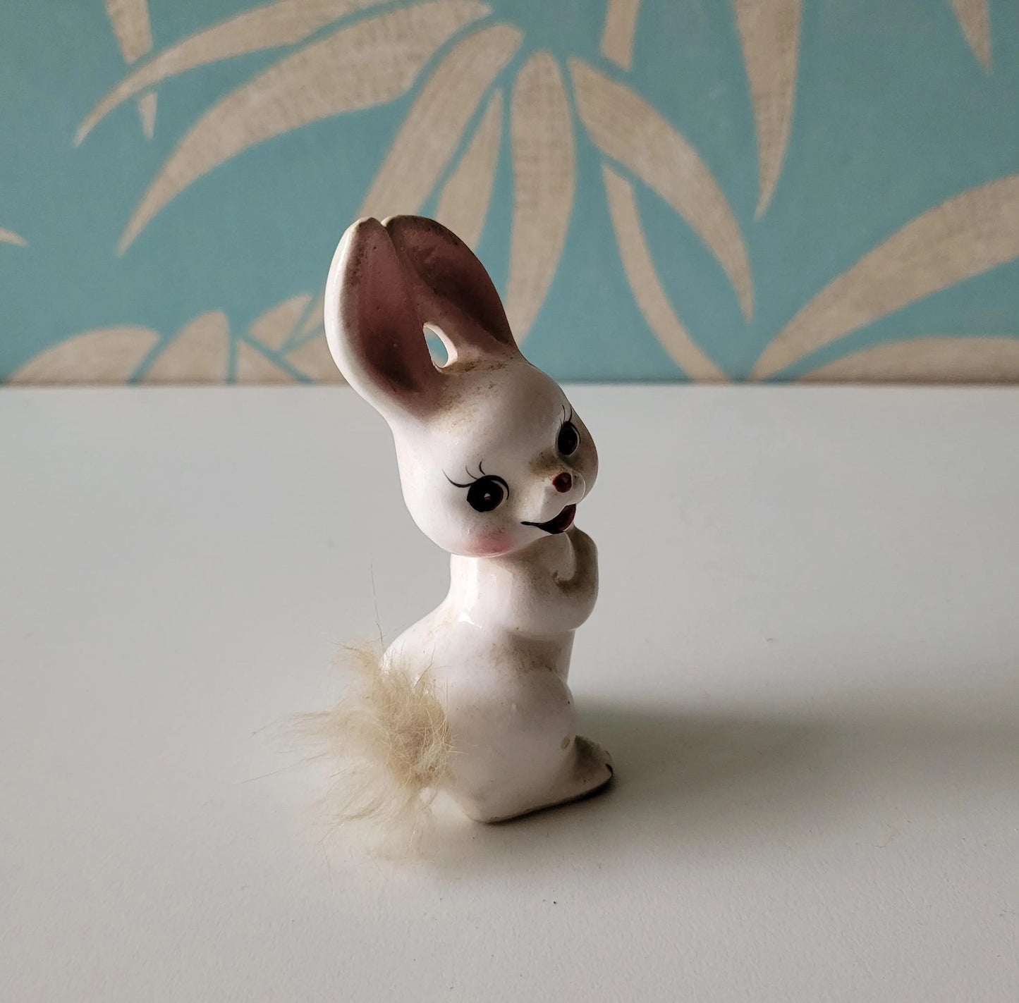 1950s Norcrest ceramic rabbit with fluffy tail