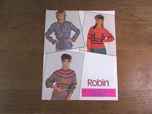 1980s Robin Technological Chic Courtelle knitting pattern for lady's cardigan & jumper