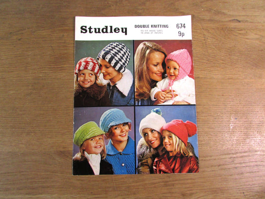 1970s Studley 674 knitting/crochet patterns for caps, helmet & ear muffs