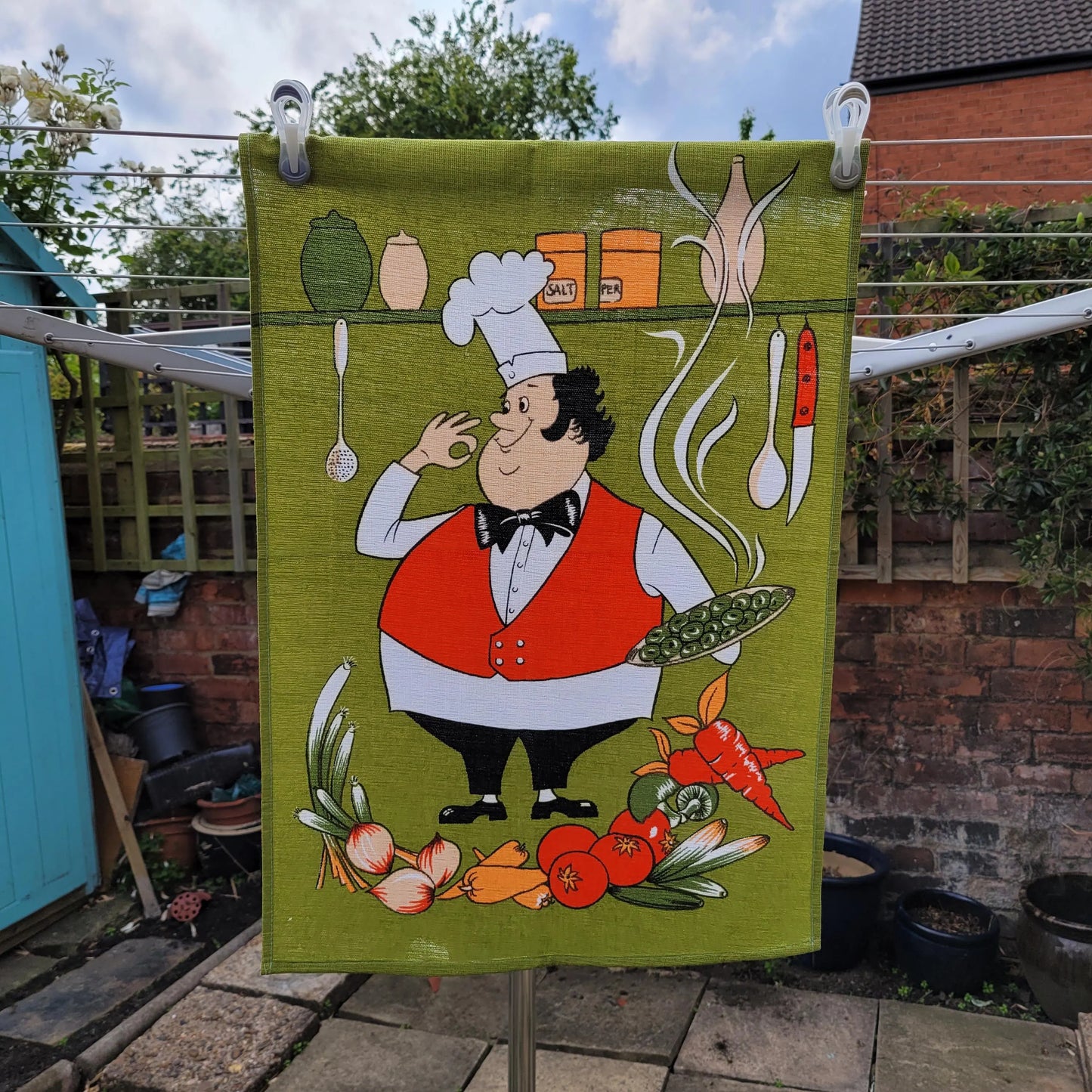 Vintage cotton comical chef illustrated tea towel