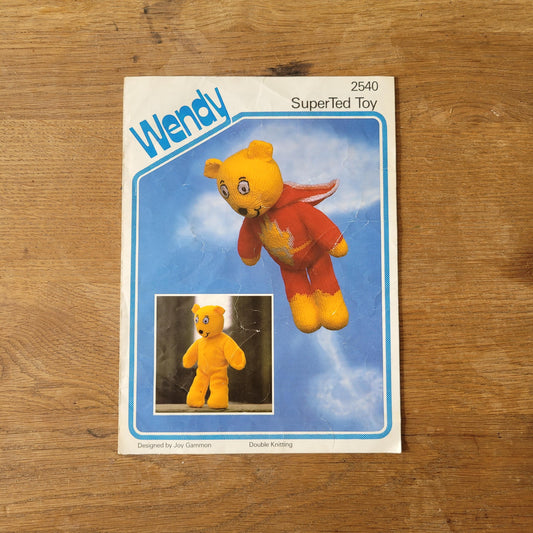 1985 Wendy 2743 knitting pattern for SuperTed toy, designed by Joy Gammon