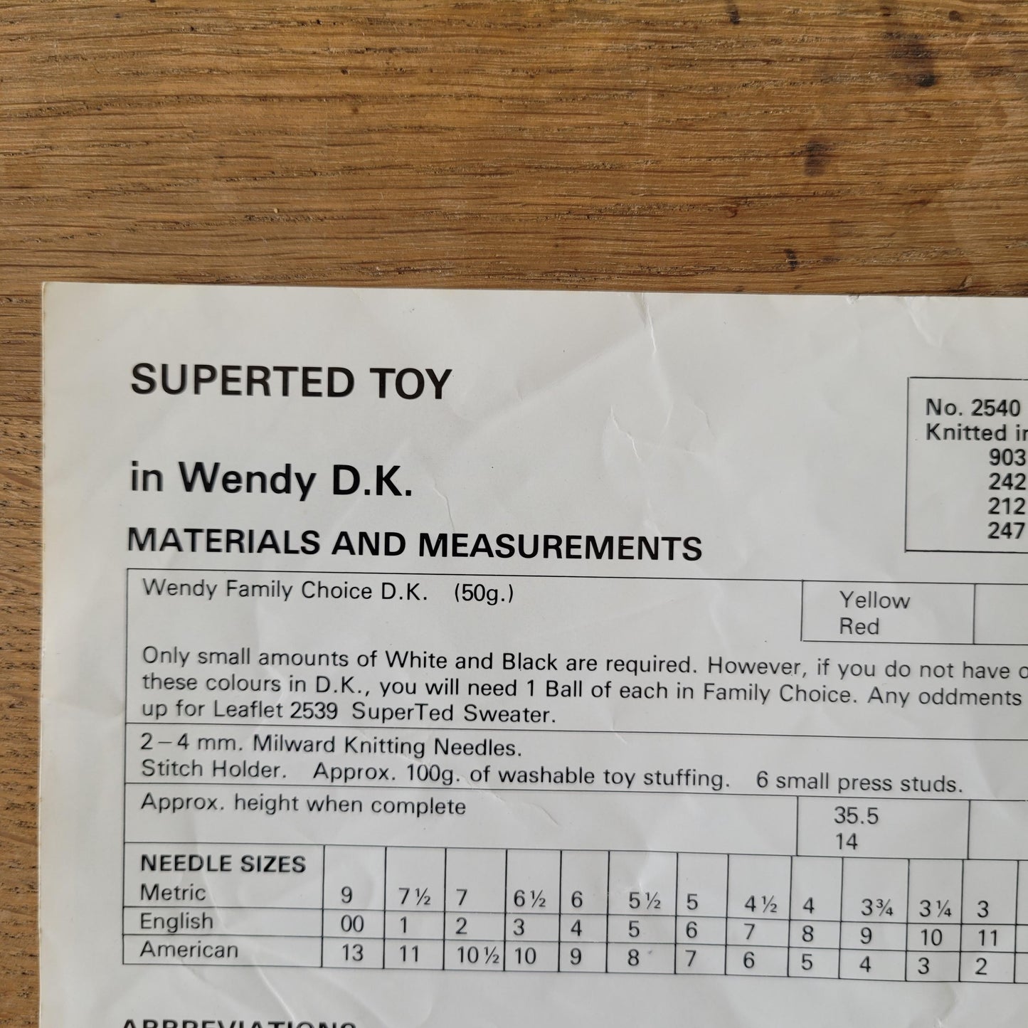 1985 Wendy 2743 knitting pattern for SuperTed toy, designed by Joy Gammon