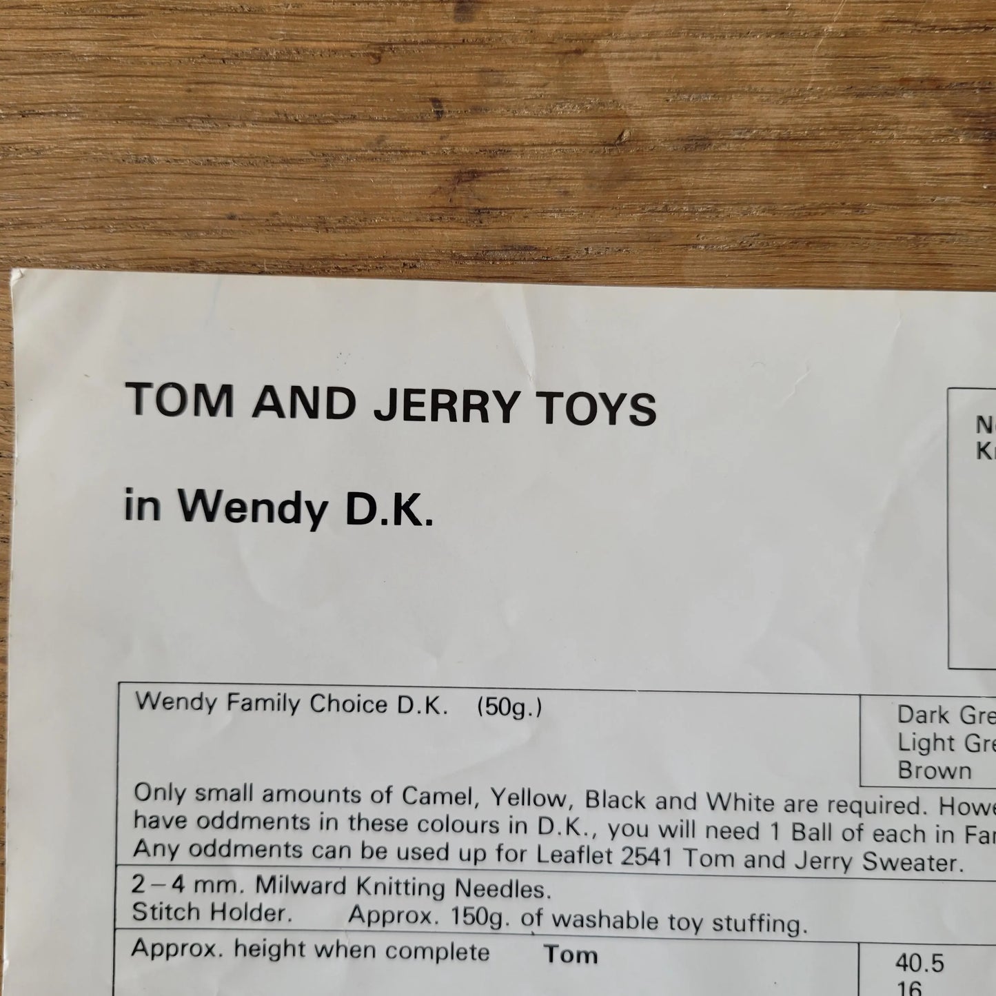 1980s Wendy 2542 knitting pattern for Tom & Jerry toys, designed by Joy Gammon