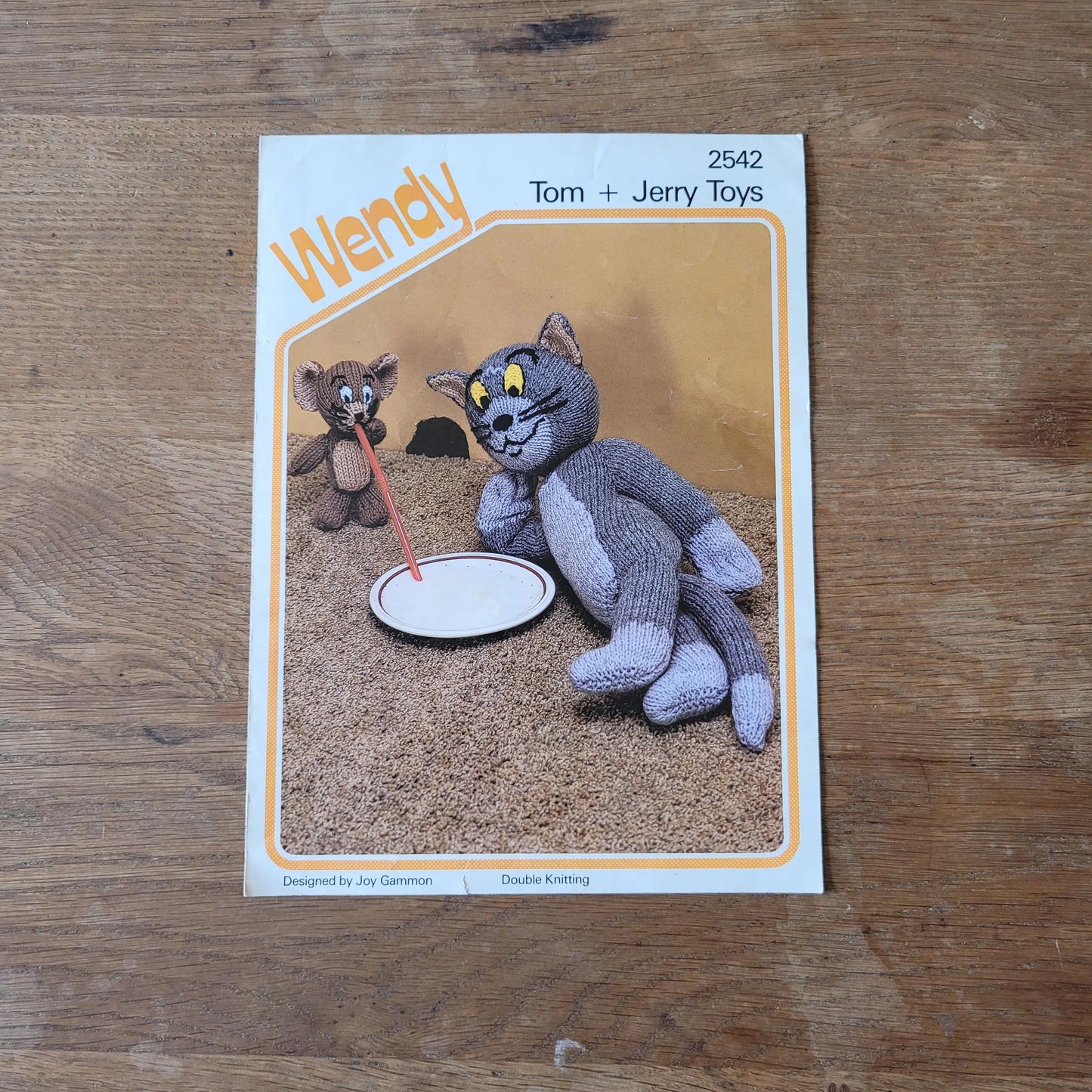 1980s Wendy 2542 knitting pattern for Tom & Jerry toys, designed by Joy Gammon