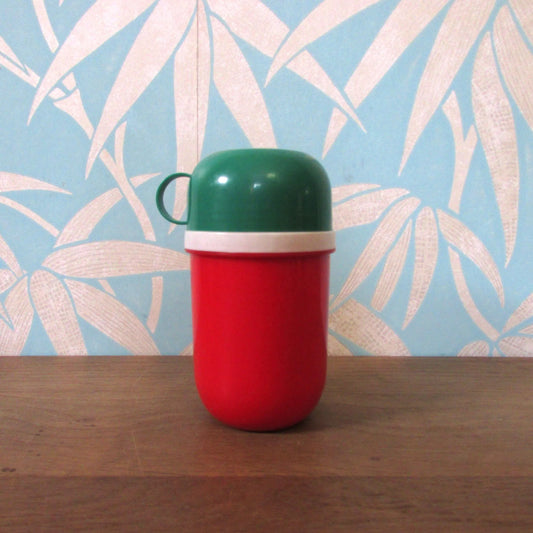 1980s red & green plastic mini travel flask