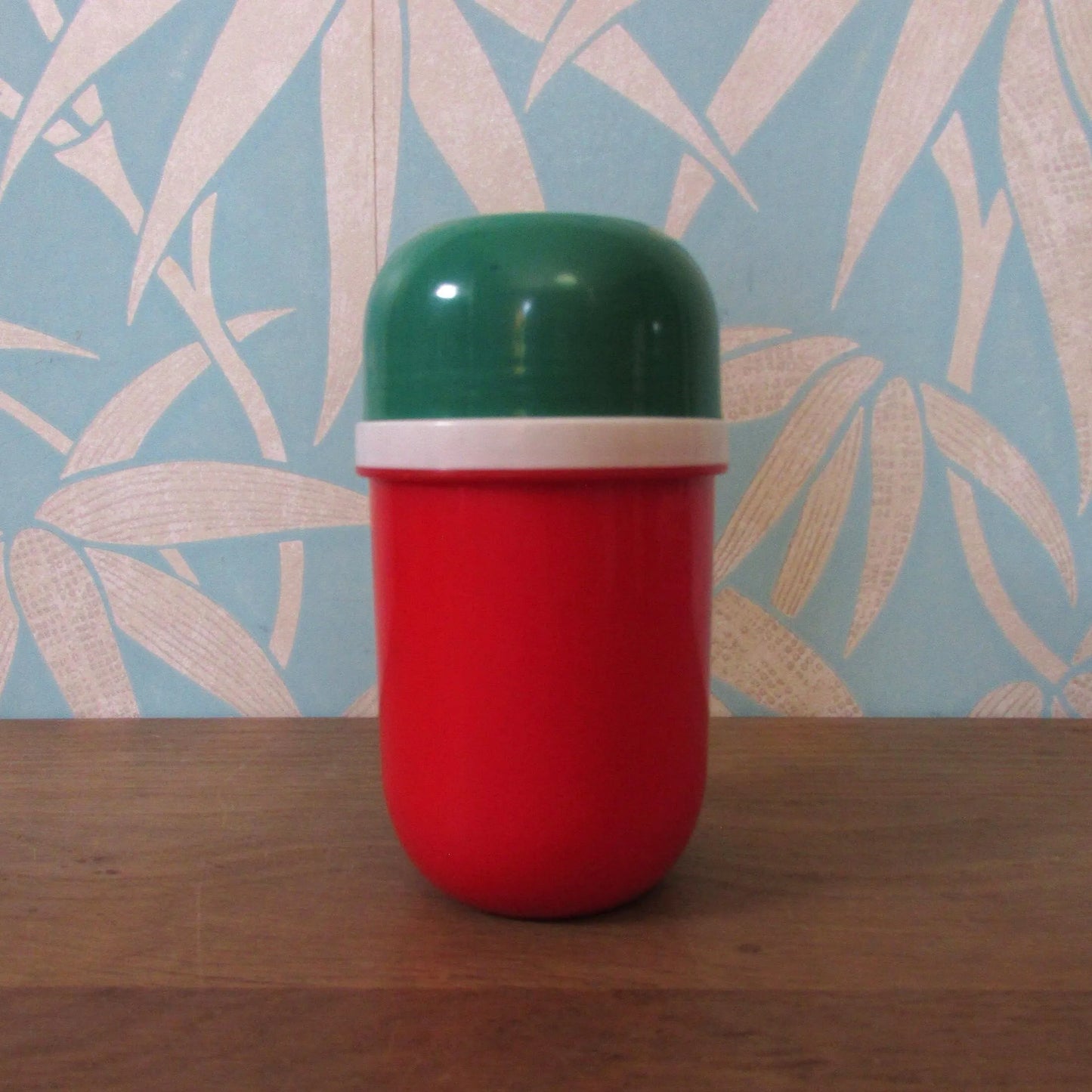 1980s red & green plastic mini travel flask