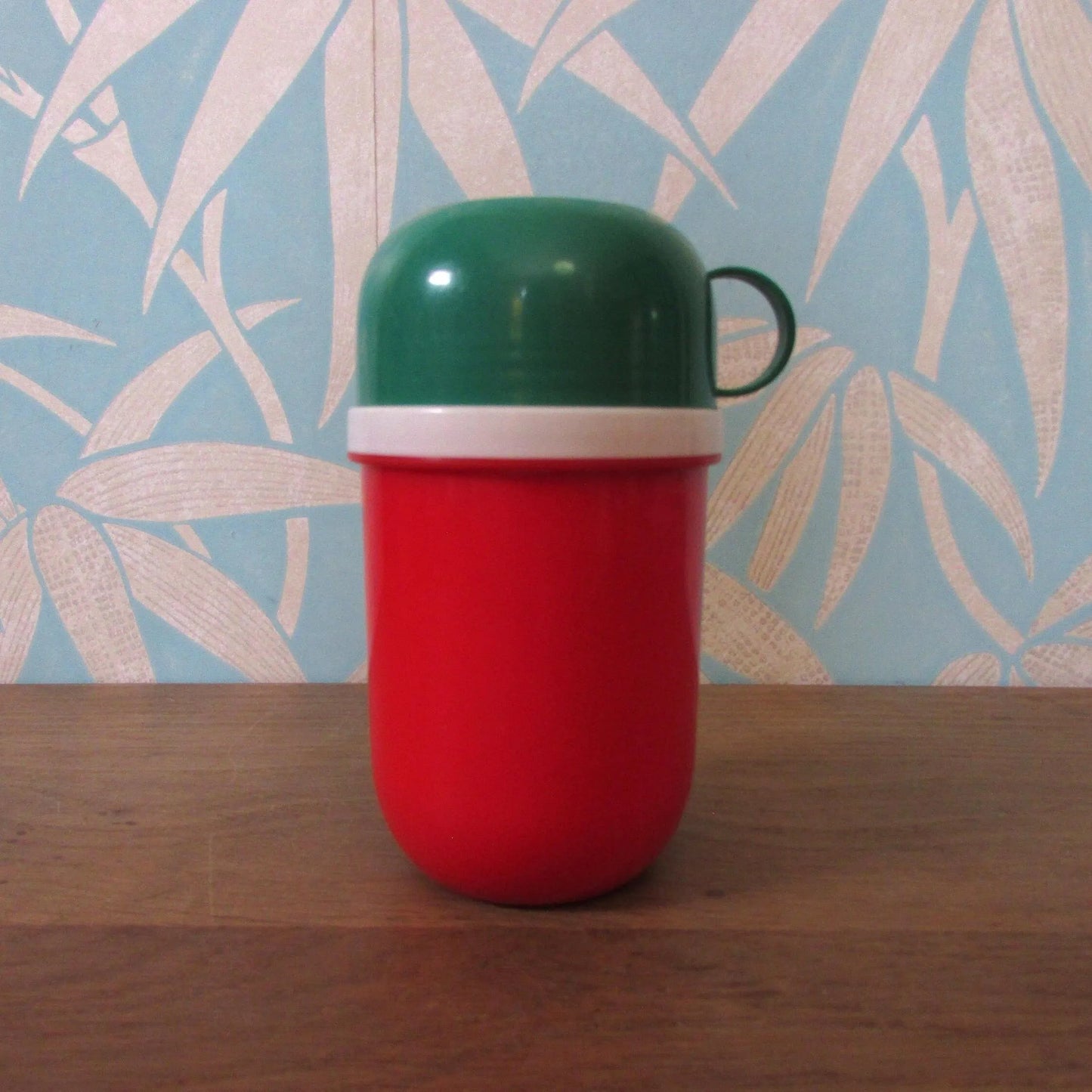 1980s red & green plastic mini travel flask