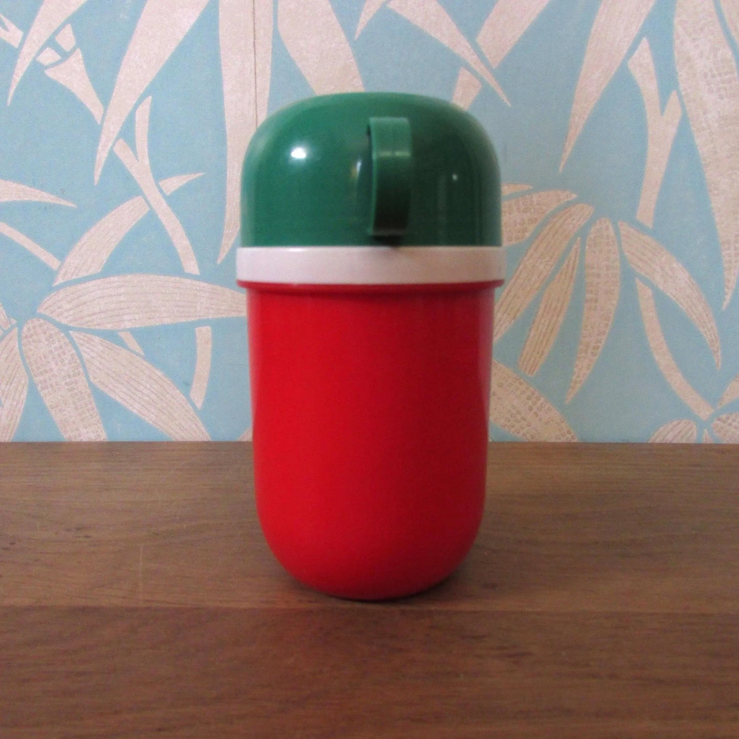 1980s red & green plastic mini travel flask