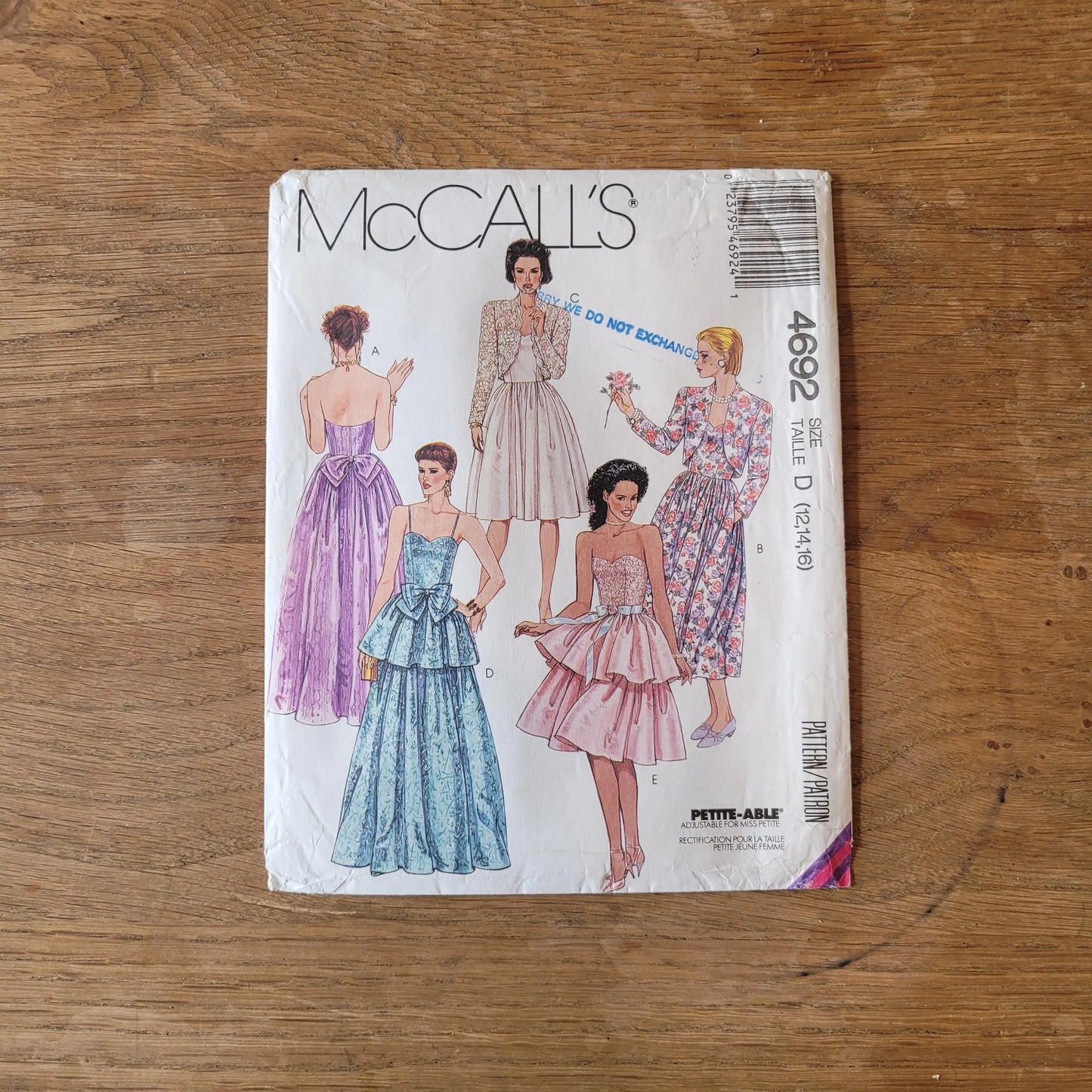 Uncut 1990 McCall's 4692 sewing pattern for misses' lined jacket, gown & dress, sizes 12 to 16 (complete, *see description below)