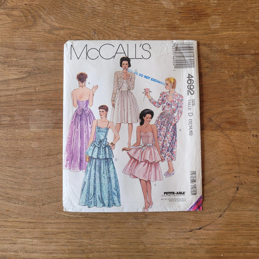 Uncut 1990 McCall's 4692 sewing pattern for misses' lined jacket, gown & dress, sizes 12 to 16 (complete, *see description below)