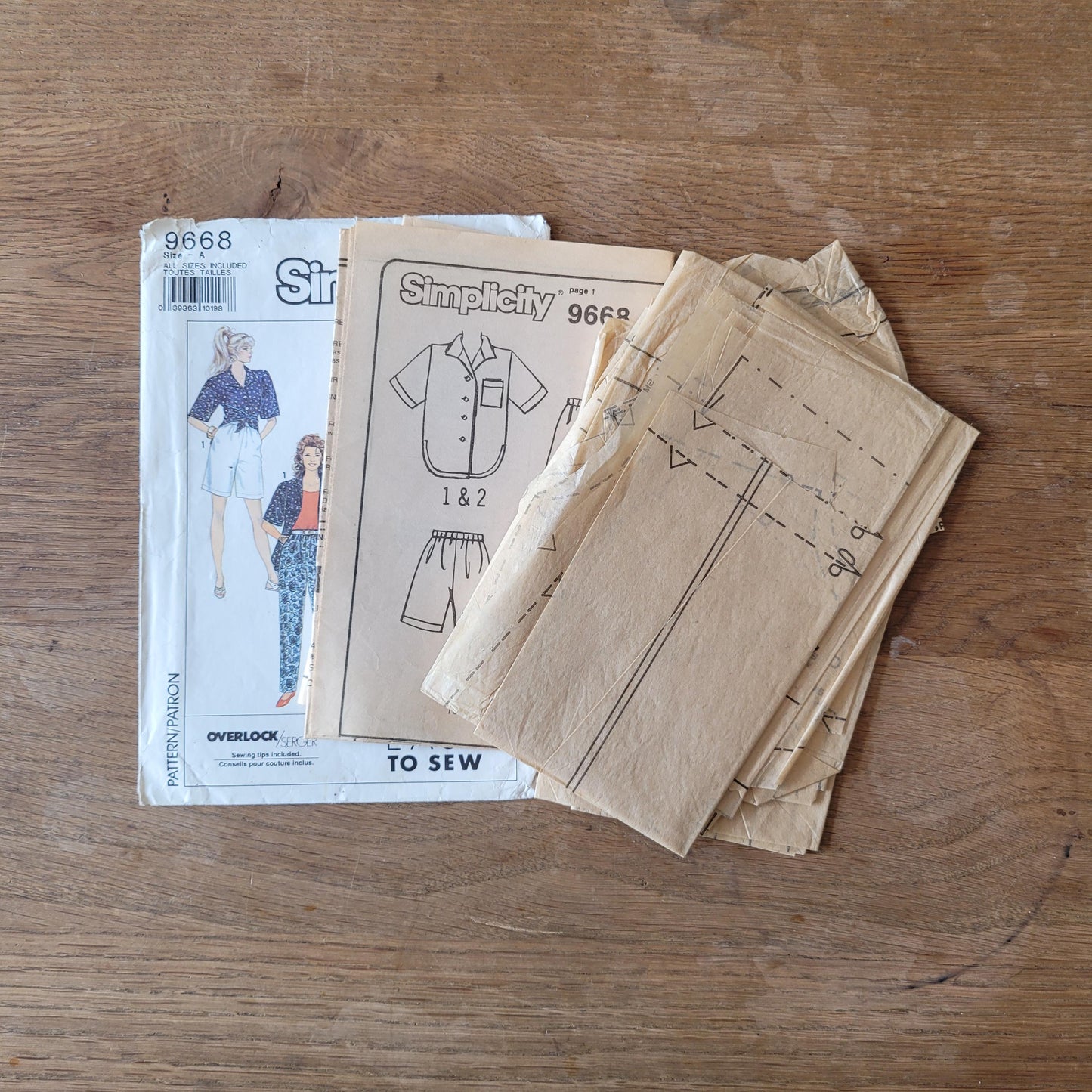 Part cut 1990 Simplicity 9668 sewing pattern for misses' pants or shorts and shirt, all sizes (*cut to size 10/12, see description below)